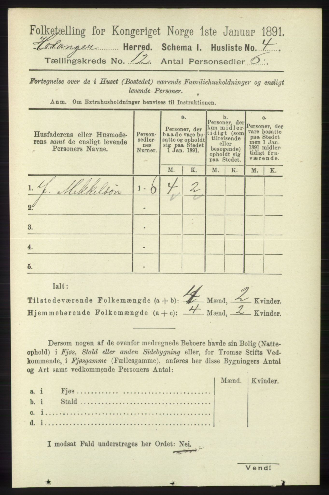 RA, 1891 census for 1253 Hosanger, 1891, p. 3964