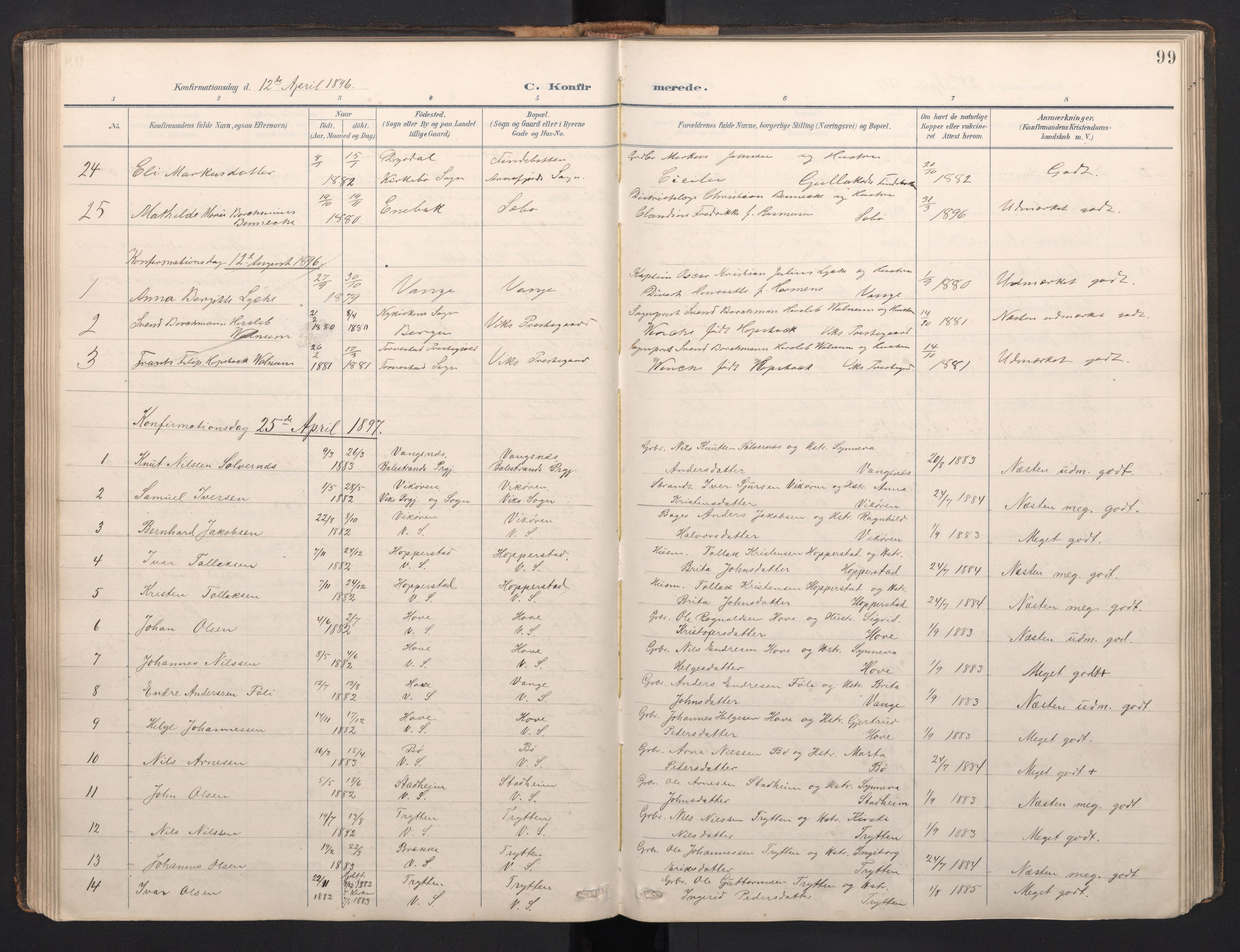 Vik sokneprestembete, AV/SAB-A-81501/H/Hab/Haba/L0004: Parish register (copy) no. A 4, 1895-1914, p. 98b-99a