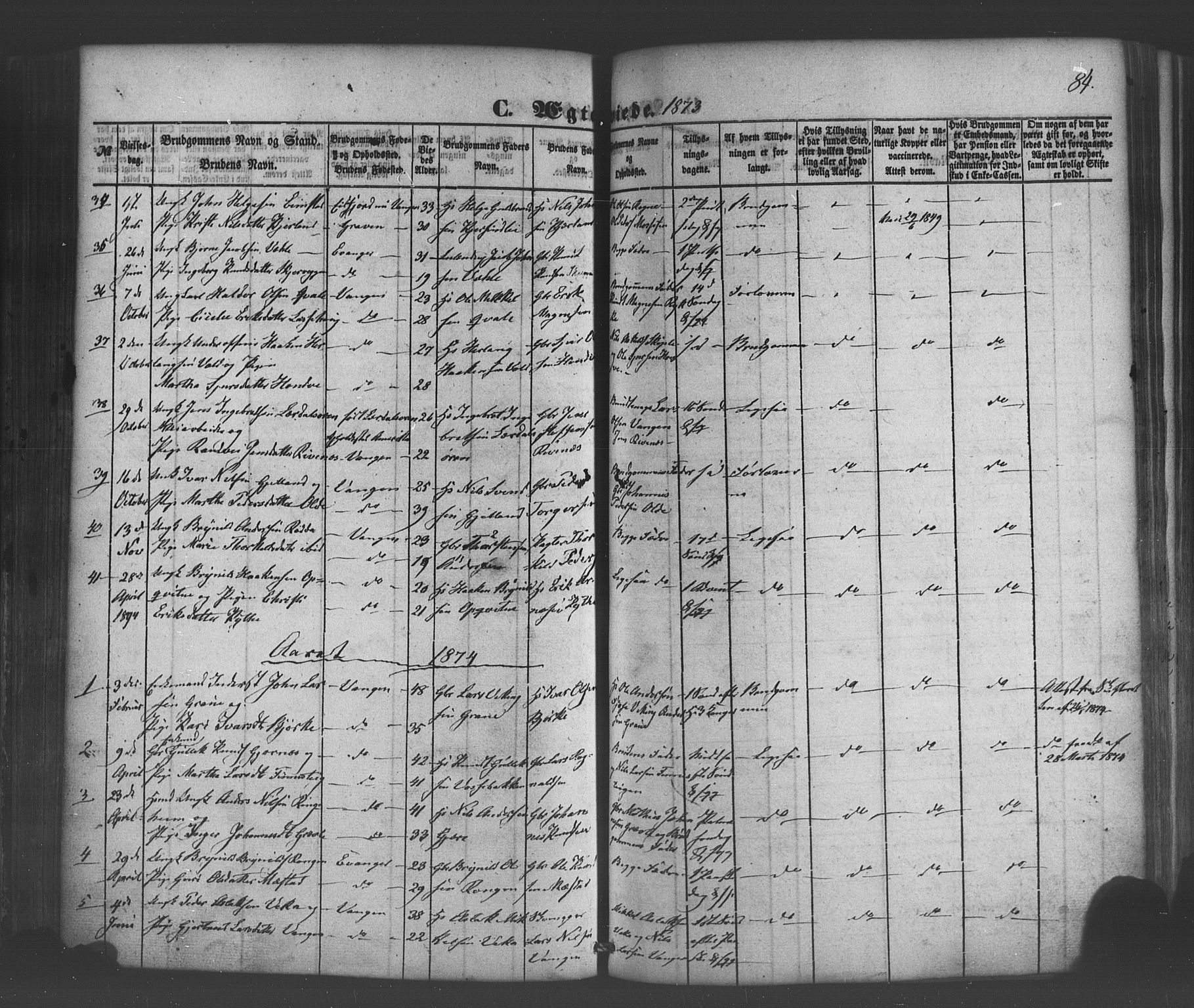 Voss sokneprestembete, AV/SAB-A-79001/H/Haa: Parish register (official) no. A 19, 1851-1886, p. 84