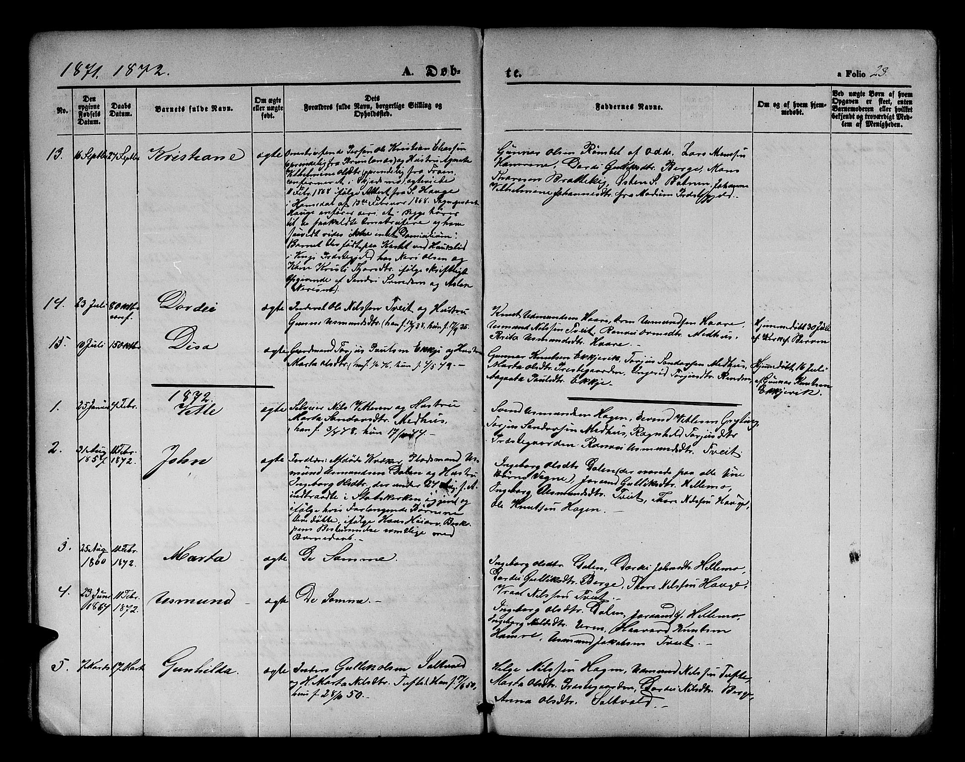 Røldal sokneprestembete, AV/SAB-A-100247: Parish register (copy) no. A 2, 1861-1886, p. 23