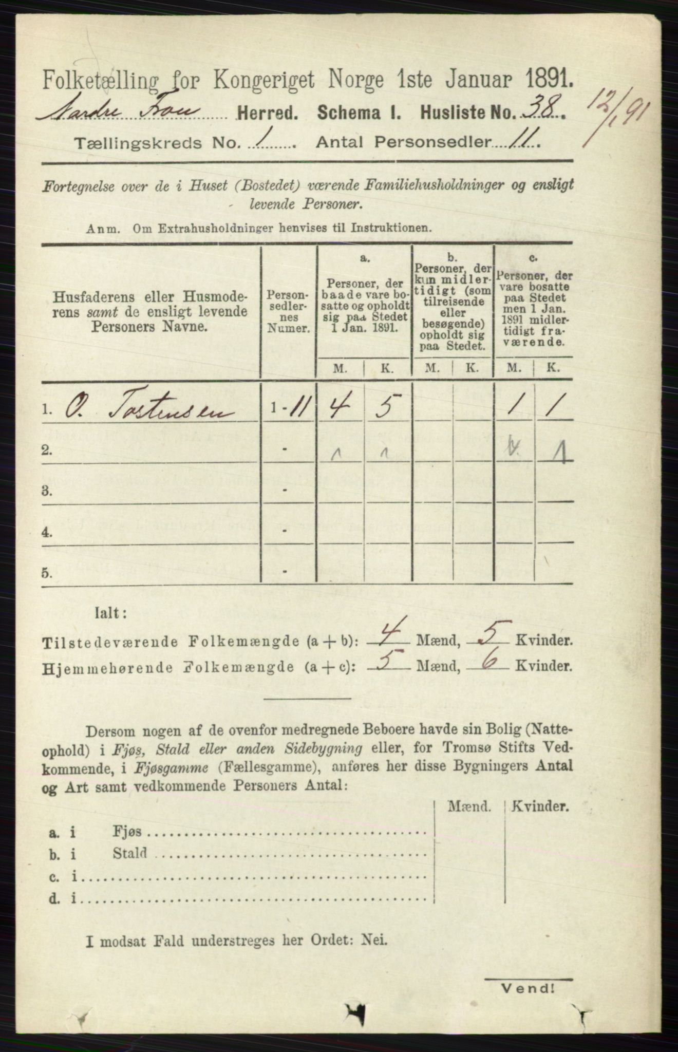 RA, 1891 census for 0518 Nord-Fron, 1891, p. 72