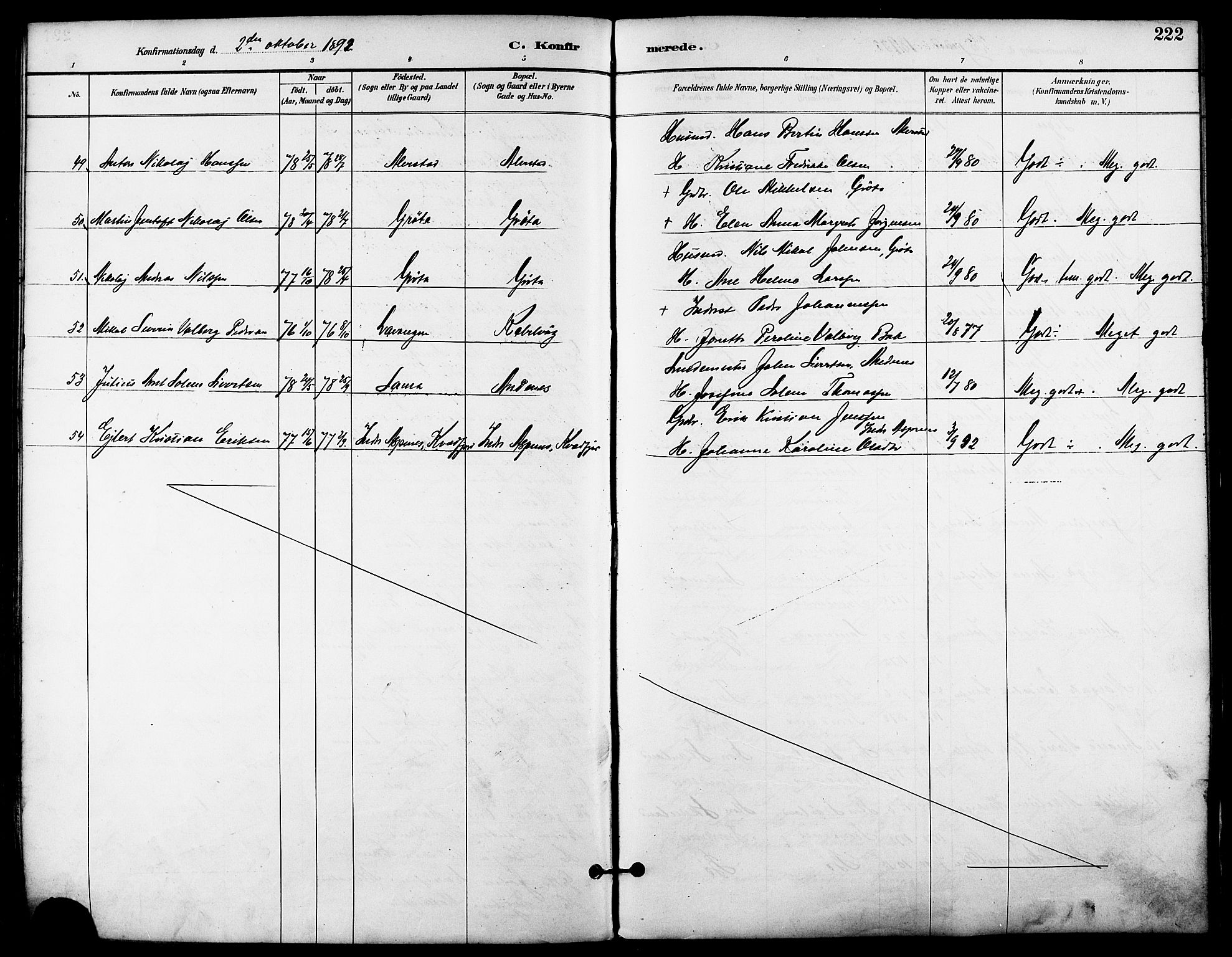 Trondenes sokneprestkontor, SATØ/S-1319/H/Ha/L0016kirke: Parish register (official) no. 16, 1890-1898, p. 222