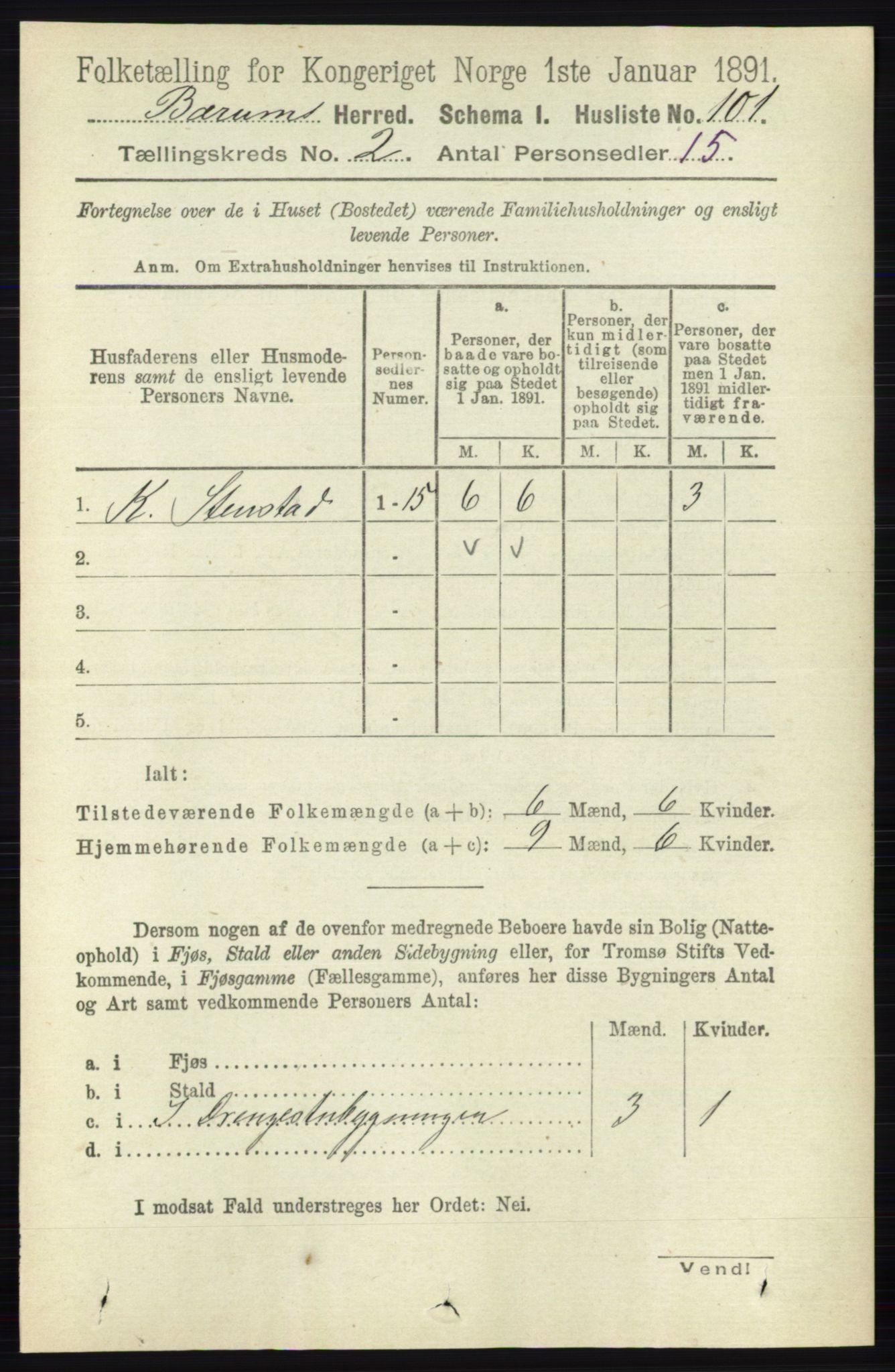 RA, 1891 census for 0219 Bærum, 1891, p. 1058