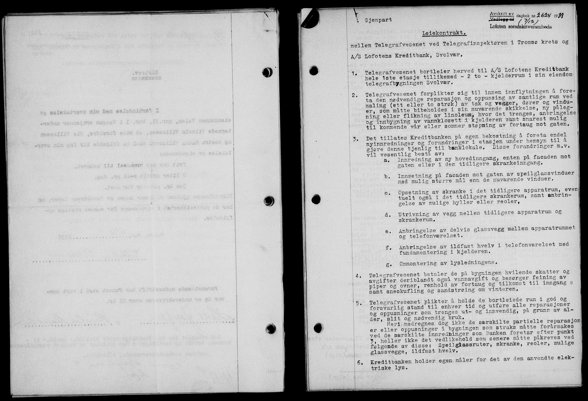 Lofoten sorenskriveri, SAT/A-0017/1/2/2C/L0005a: Mortgage book no. 5a, 1939-1939, Diary no: : 2624/1938