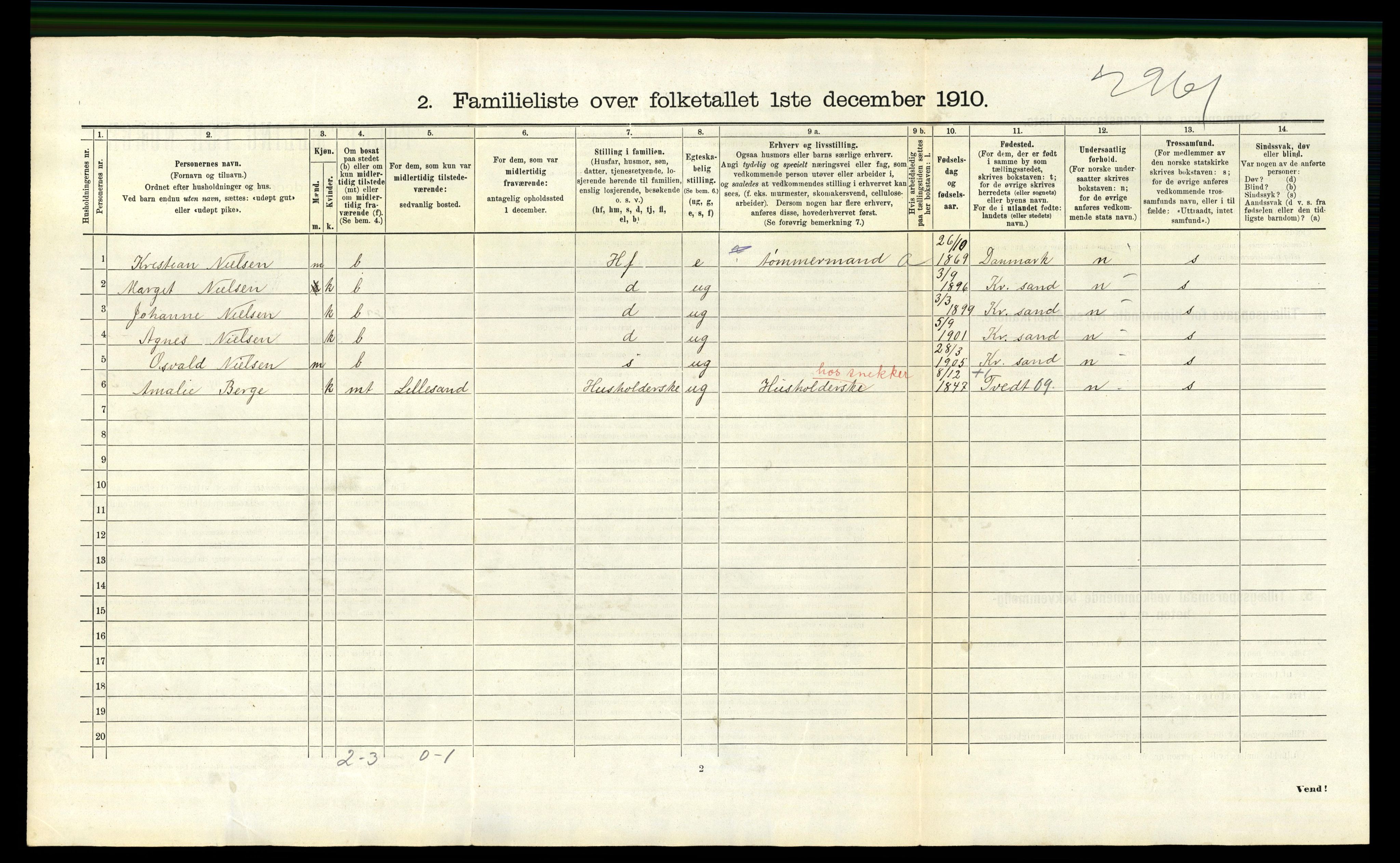 RA, 1910 census for Kristiansand, 1910, p. 8583