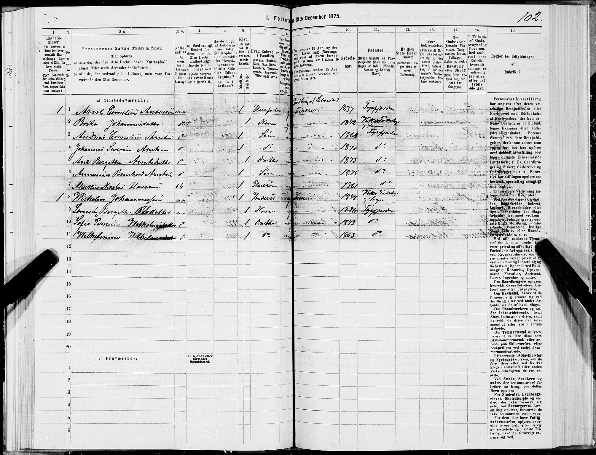 SAT, 1875 census for 1850P Tysfjord, 1875, p. 2102