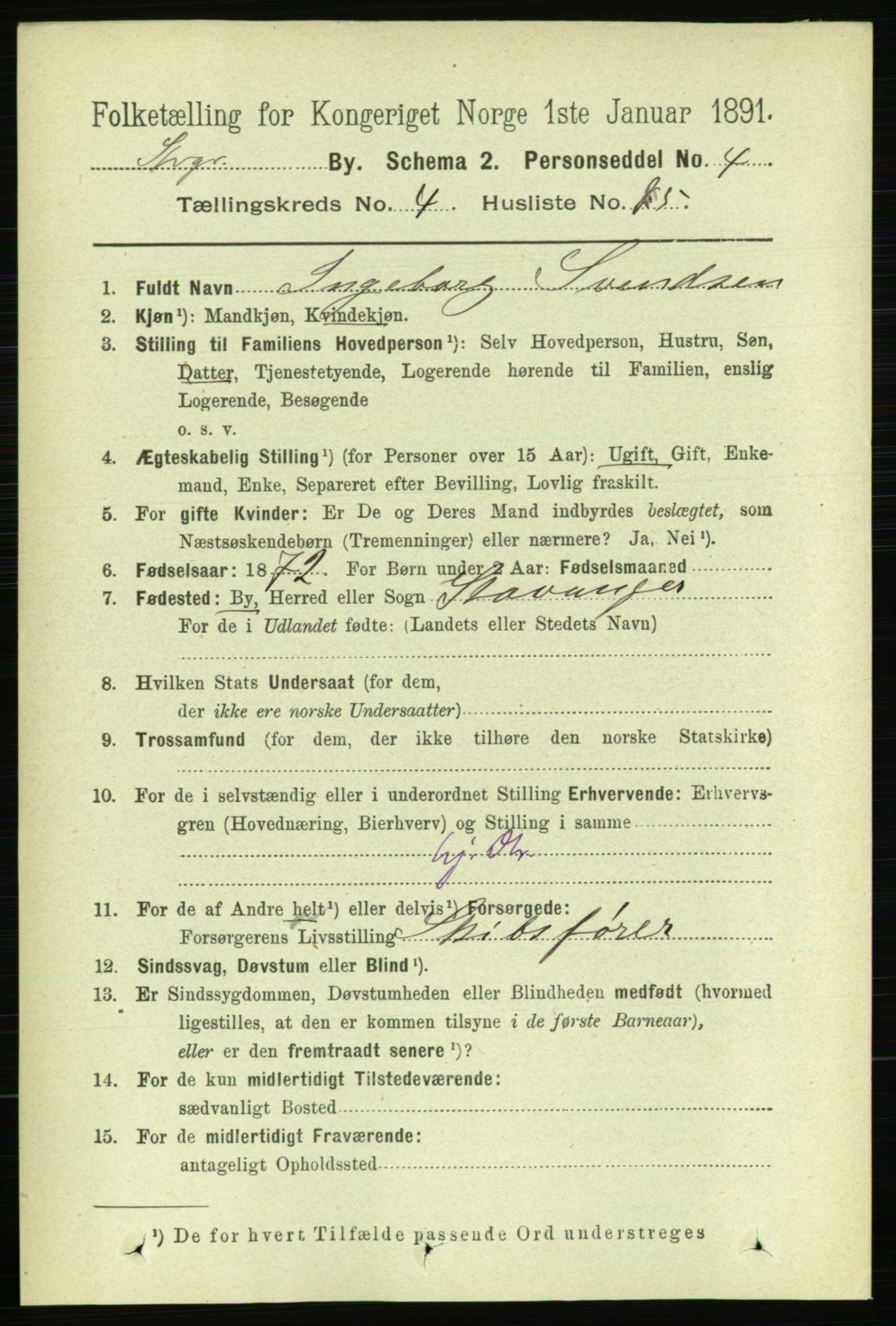 RA, 1891 census for 1103 Stavanger, 1891, p. 8571