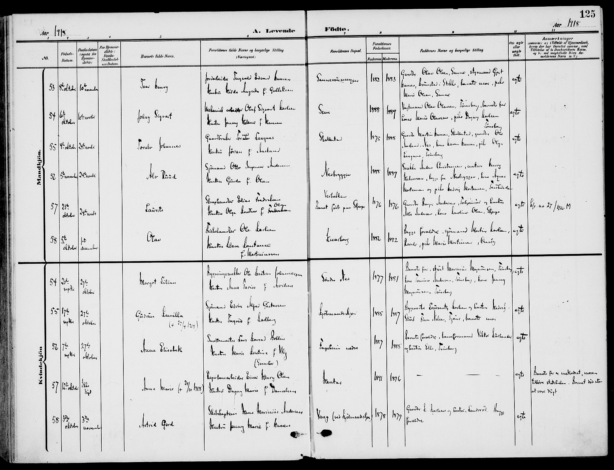 Nøtterøy kirkebøker, AV/SAKO-A-354/F/Fa/L0010: Parish register (official) no. I 10, 1908-1919, p. 125