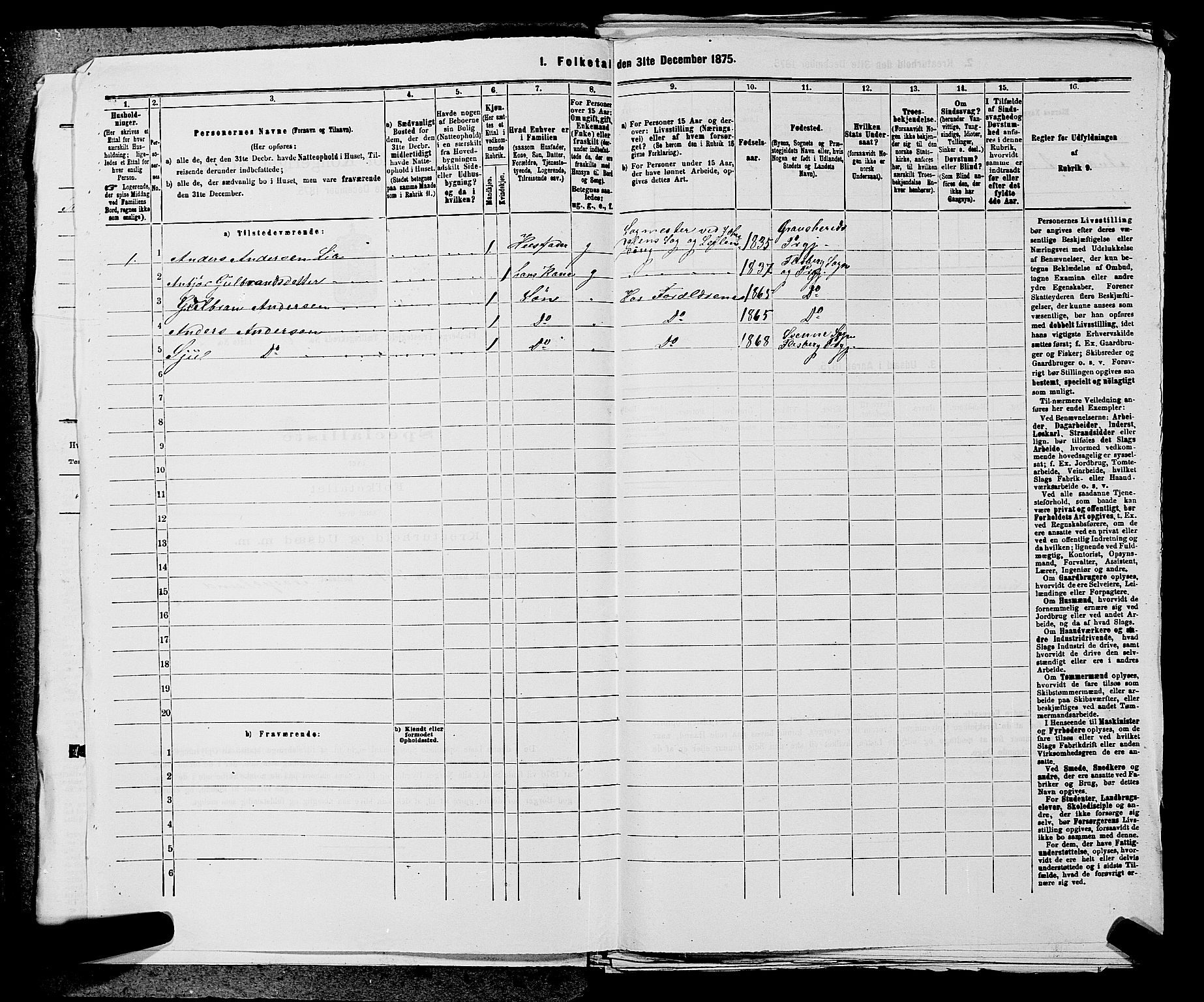 SAKO, 1875 census for 0631P Flesberg, 1875, p. 1086