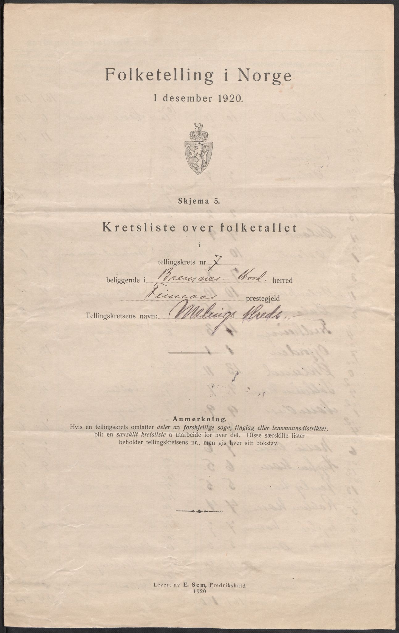 SAB, 1920 census for Bremnes, 1920, p. 23