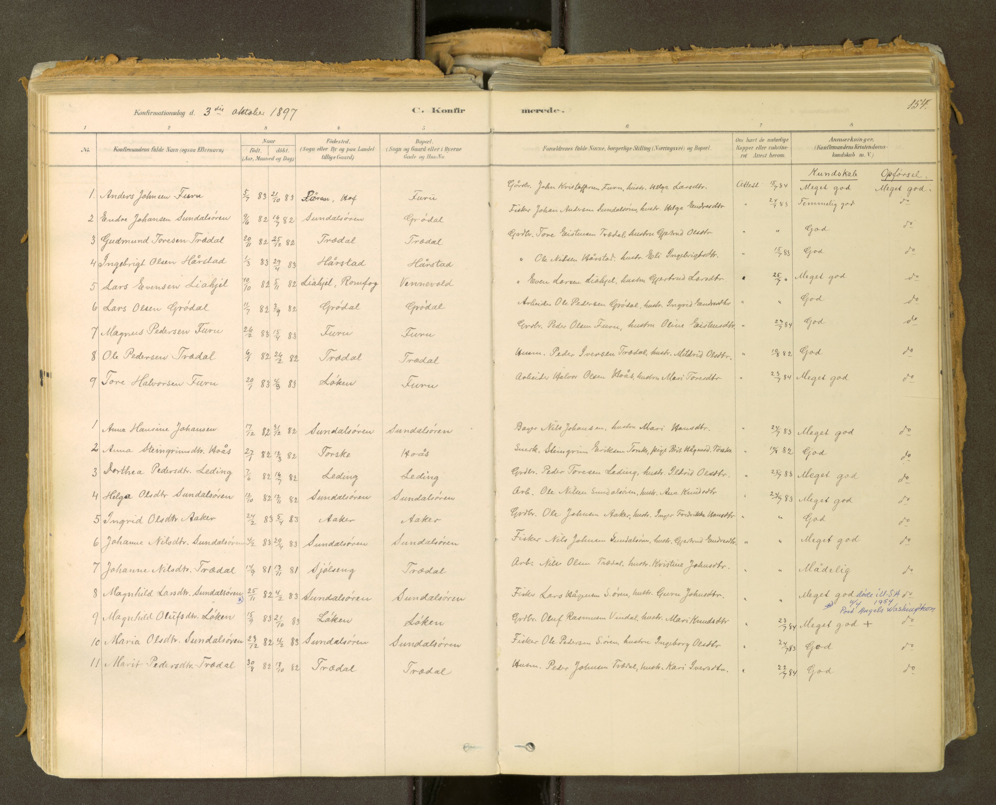 Sunndal sokneprestkontor, SAT/A-1085/1/I/I1/I1a: Parish register (official) no. 2, 1877-1914, p. 154