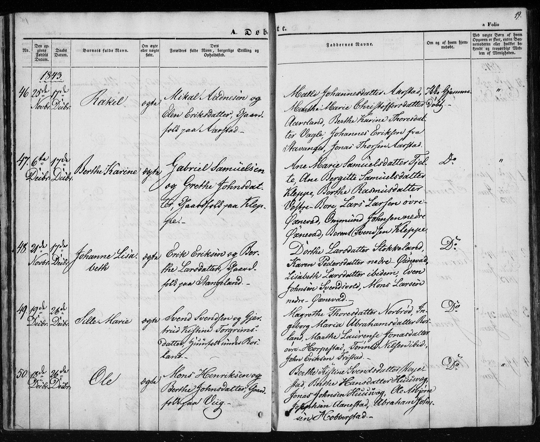 Klepp sokneprestkontor, AV/SAST-A-101803/001/3/30BA/L0004: Parish register (official) no. A 4, 1842-1852, p. 19