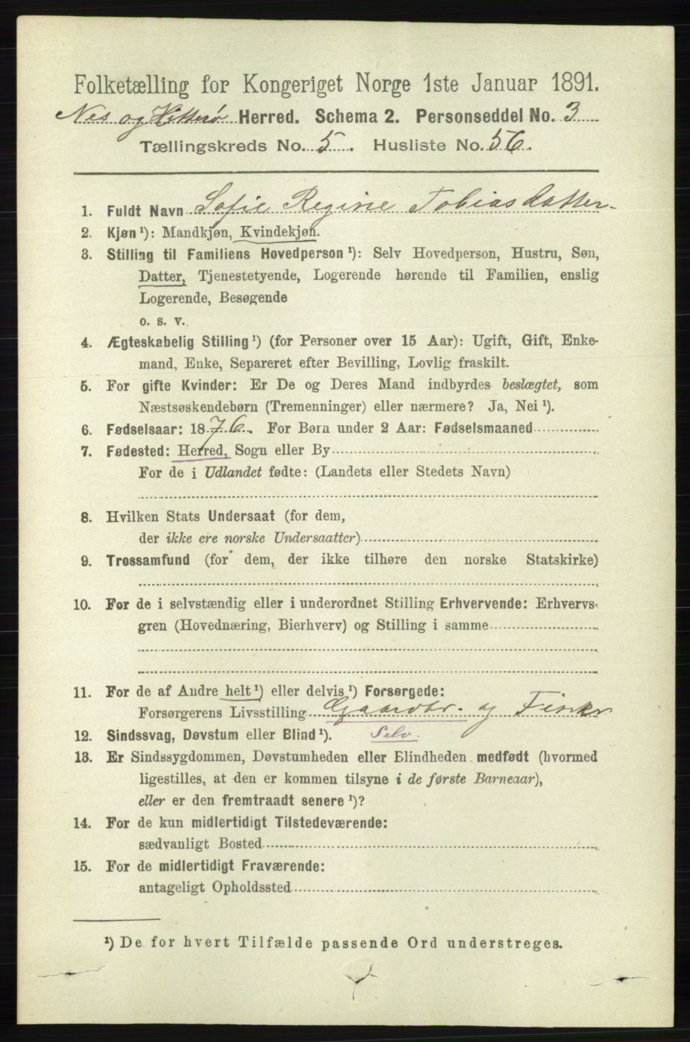 RA, 1891 census for 1043 Hidra og Nes, 1891, p. 2142