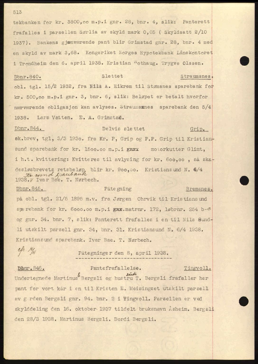 Nordmøre sorenskriveri, AV/SAT-A-4132/1/2/2Ca: Mortgage book no. C80, 1936-1939, Diary no: : 840/1938