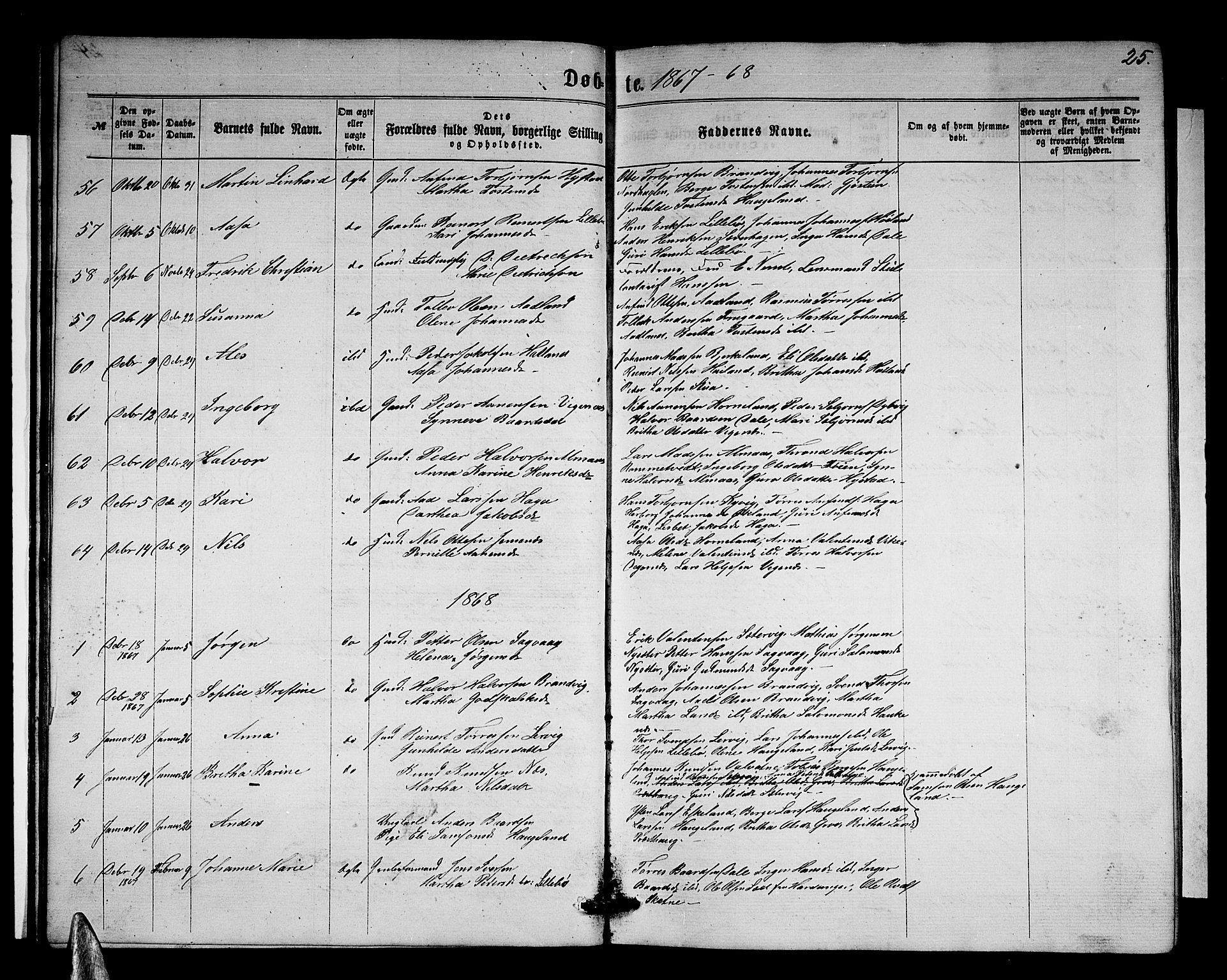 Stord sokneprestembete, SAB/A-78201/H/Hab: Parish register (copy) no. A 1, 1864-1878, p. 25