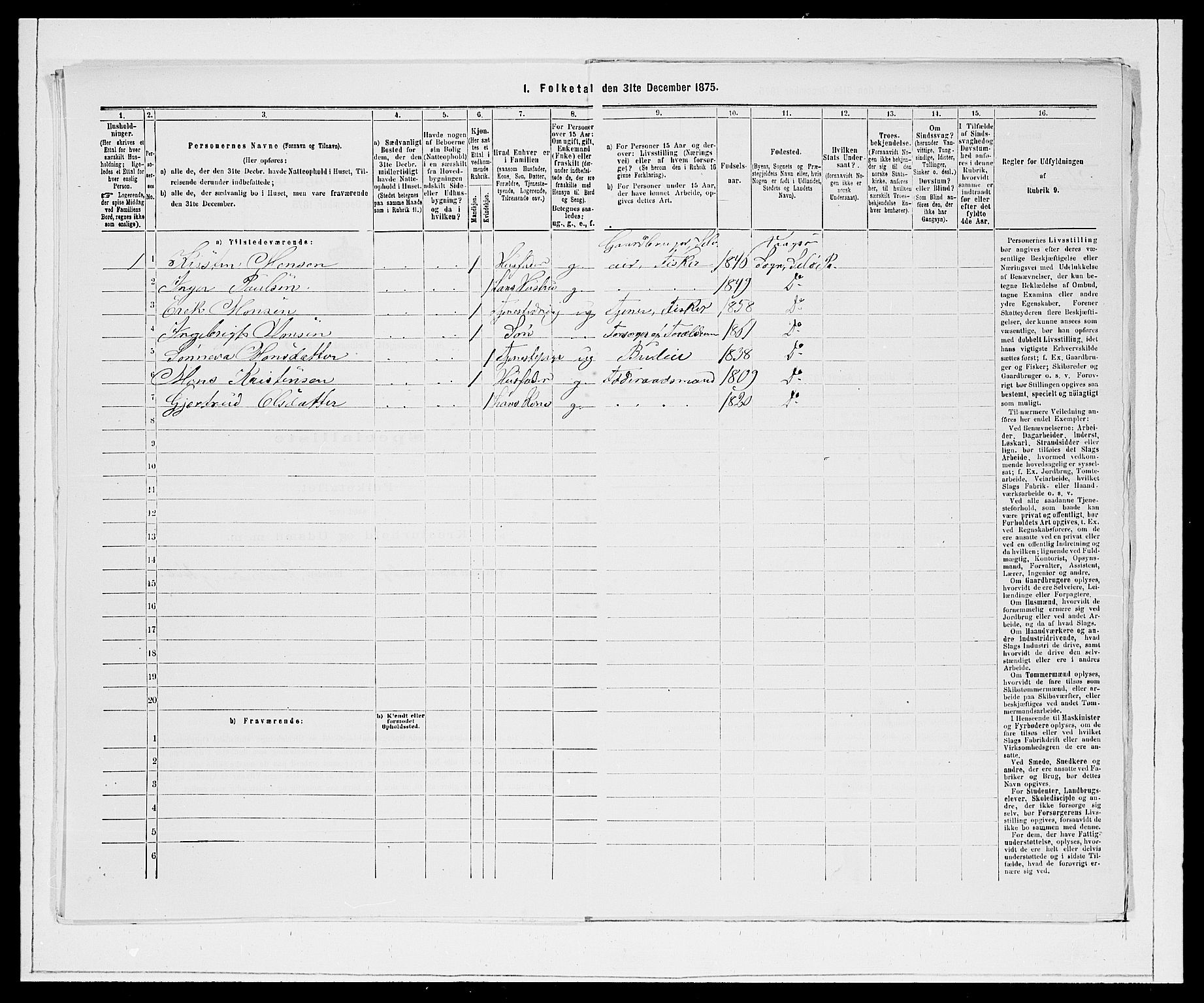 SAB, 1875 Census for 1441P Selje, 1875, p. 383