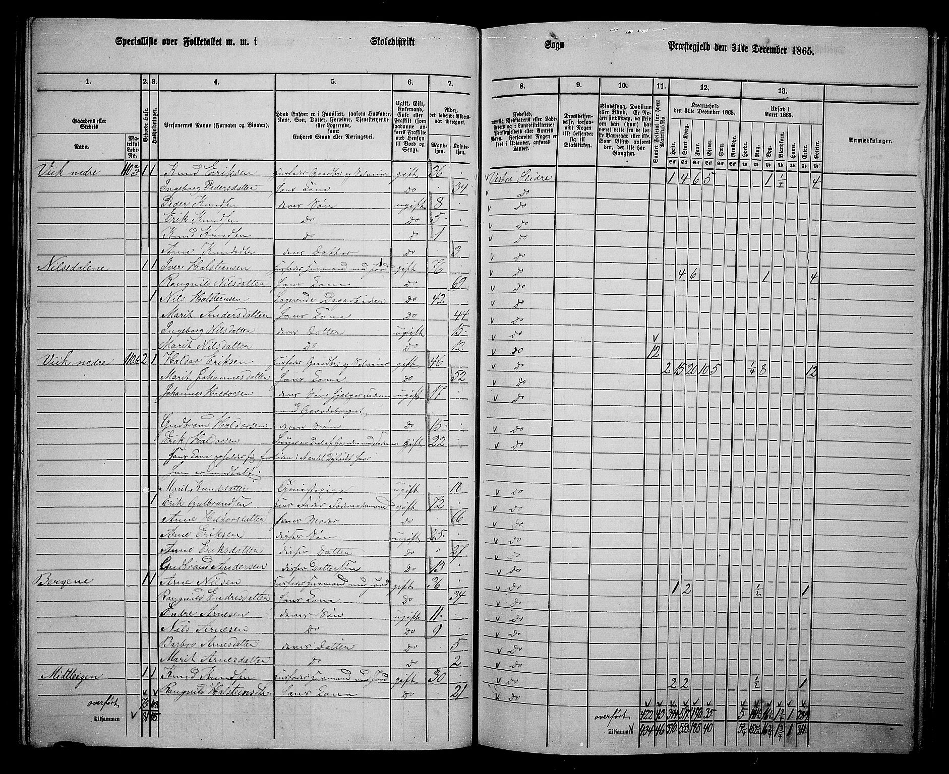 RA, 1865 census for Vestre Slidre, 1865, p. 73