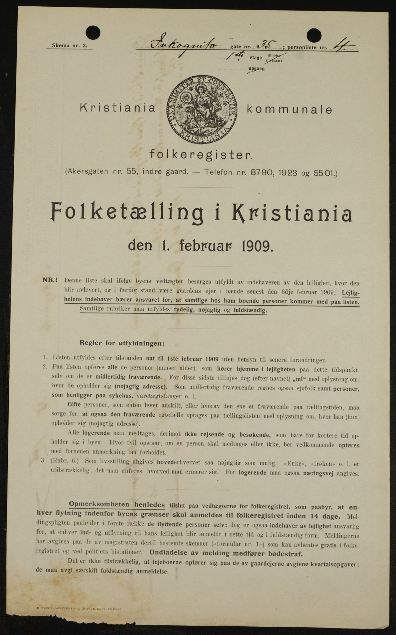 OBA, Municipal Census 1909 for Kristiania, 1909, p. 40516