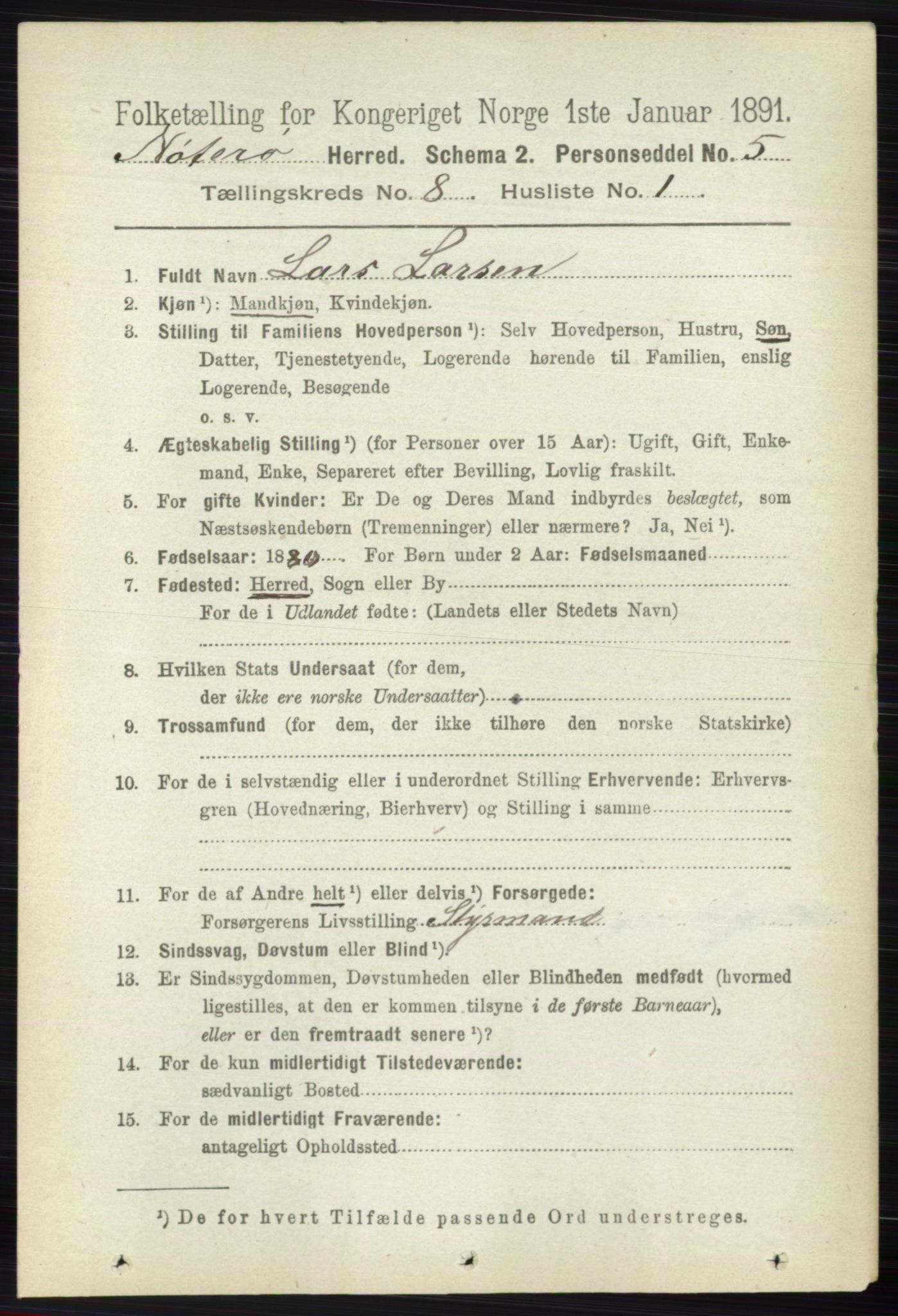 RA, 1891 census for 0722 Nøtterøy, 1891, p. 3858