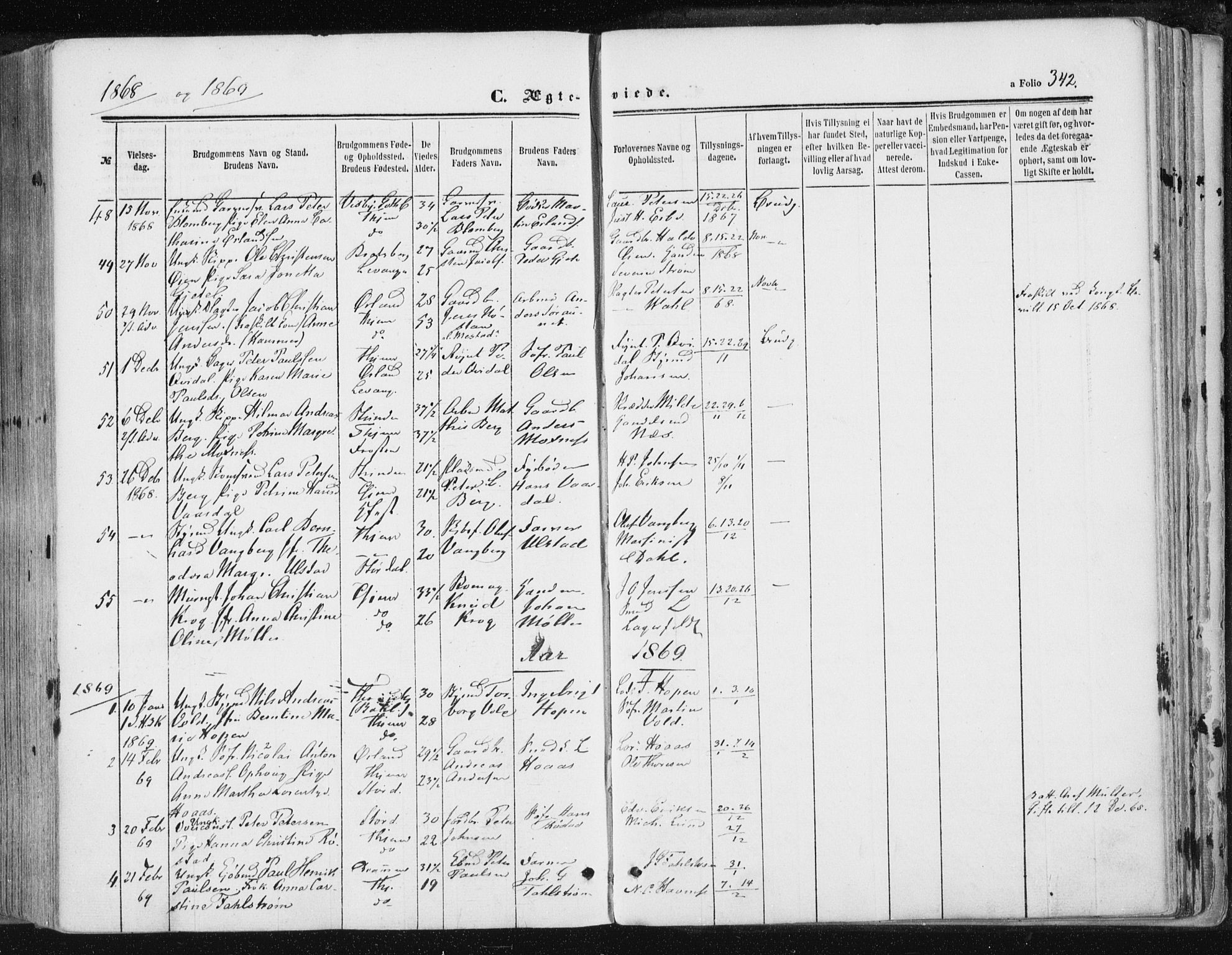 Ministerialprotokoller, klokkerbøker og fødselsregistre - Sør-Trøndelag, SAT/A-1456/602/L0115: Parish register (official) no. 602A13, 1860-1872, p. 342