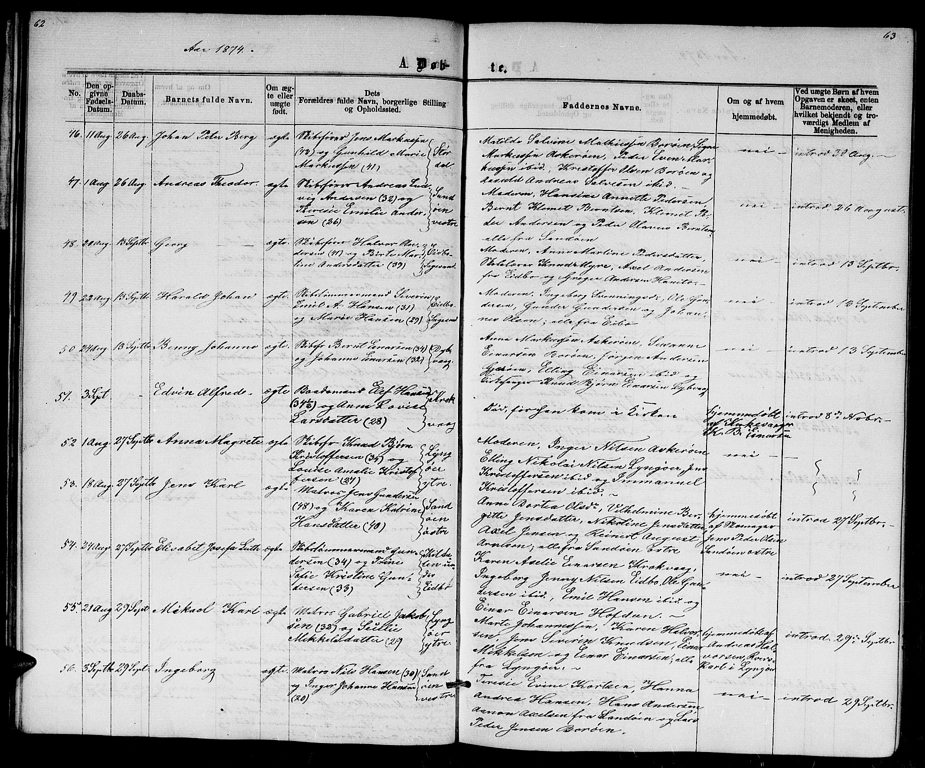 Dypvåg sokneprestkontor, AV/SAK-1111-0007/F/Fb/Fba/L0012: Parish register (copy) no. B 12, 1872-1886, p. 62-63