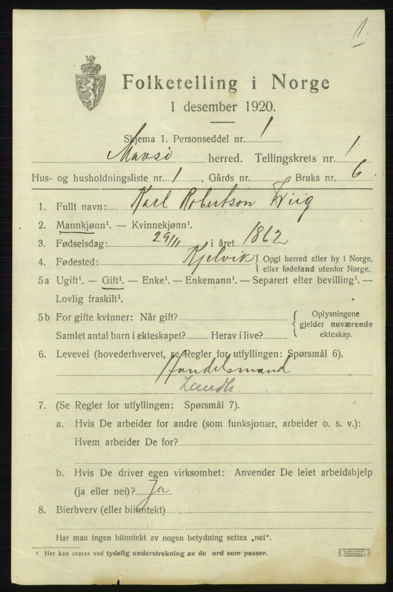 SATØ, 1920 census for Måsøy, 1920, p. 854