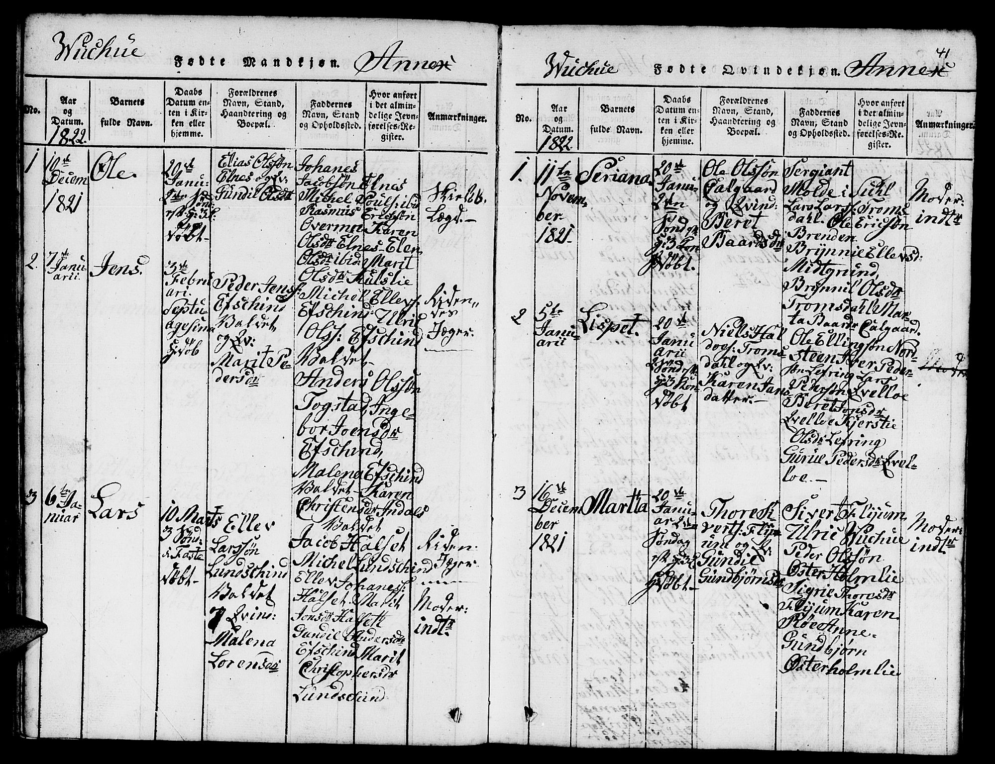 Ministerialprotokoller, klokkerbøker og fødselsregistre - Nord-Trøndelag, SAT/A-1458/724/L0265: Parish register (copy) no. 724C01, 1816-1845, p. 41