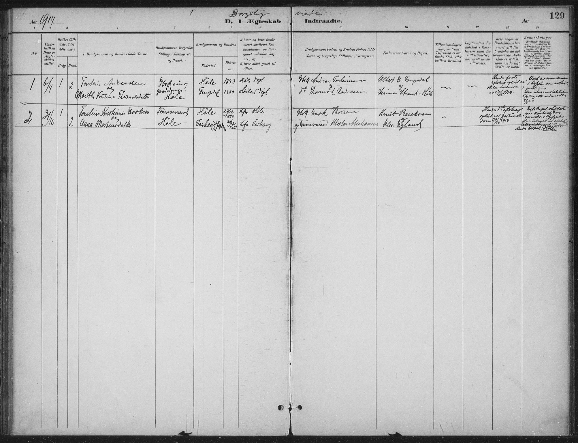 Høgsfjord sokneprestkontor, SAST/A-101624/H/Ha/Haa/L0008: Parish register (official) no. A 8, 1898-1920, p. 129