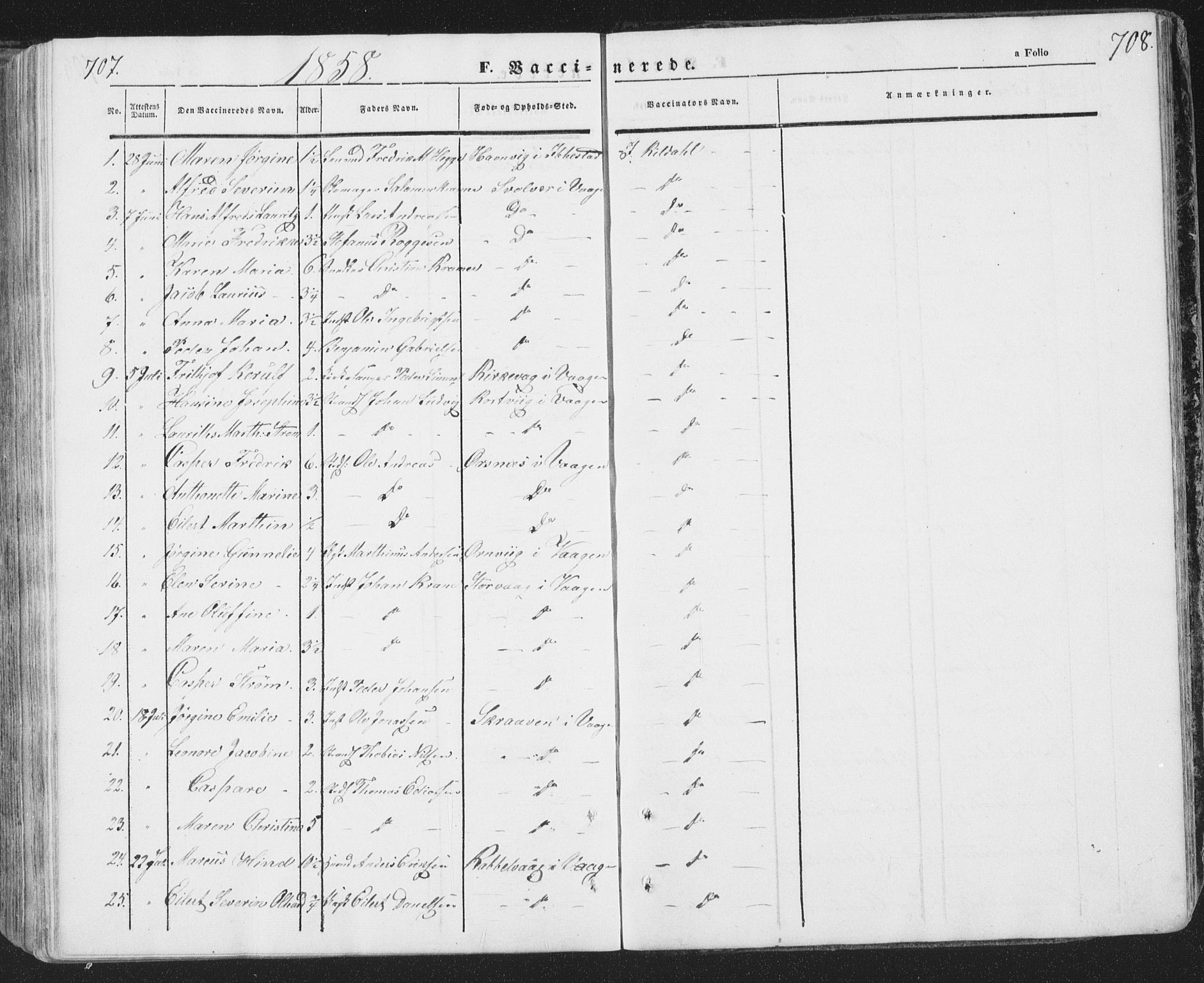 Ministerialprotokoller, klokkerbøker og fødselsregistre - Nordland, AV/SAT-A-1459/874/L1072: Parish register (copy) no. 874C01, 1843-1859, p. 707-708