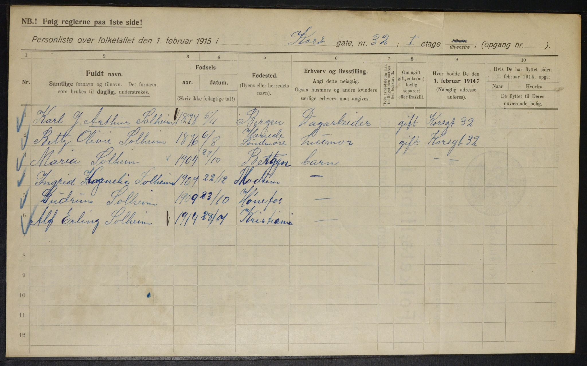 OBA, Municipal Census 1915 for Kristiania, 1915, p. 53407