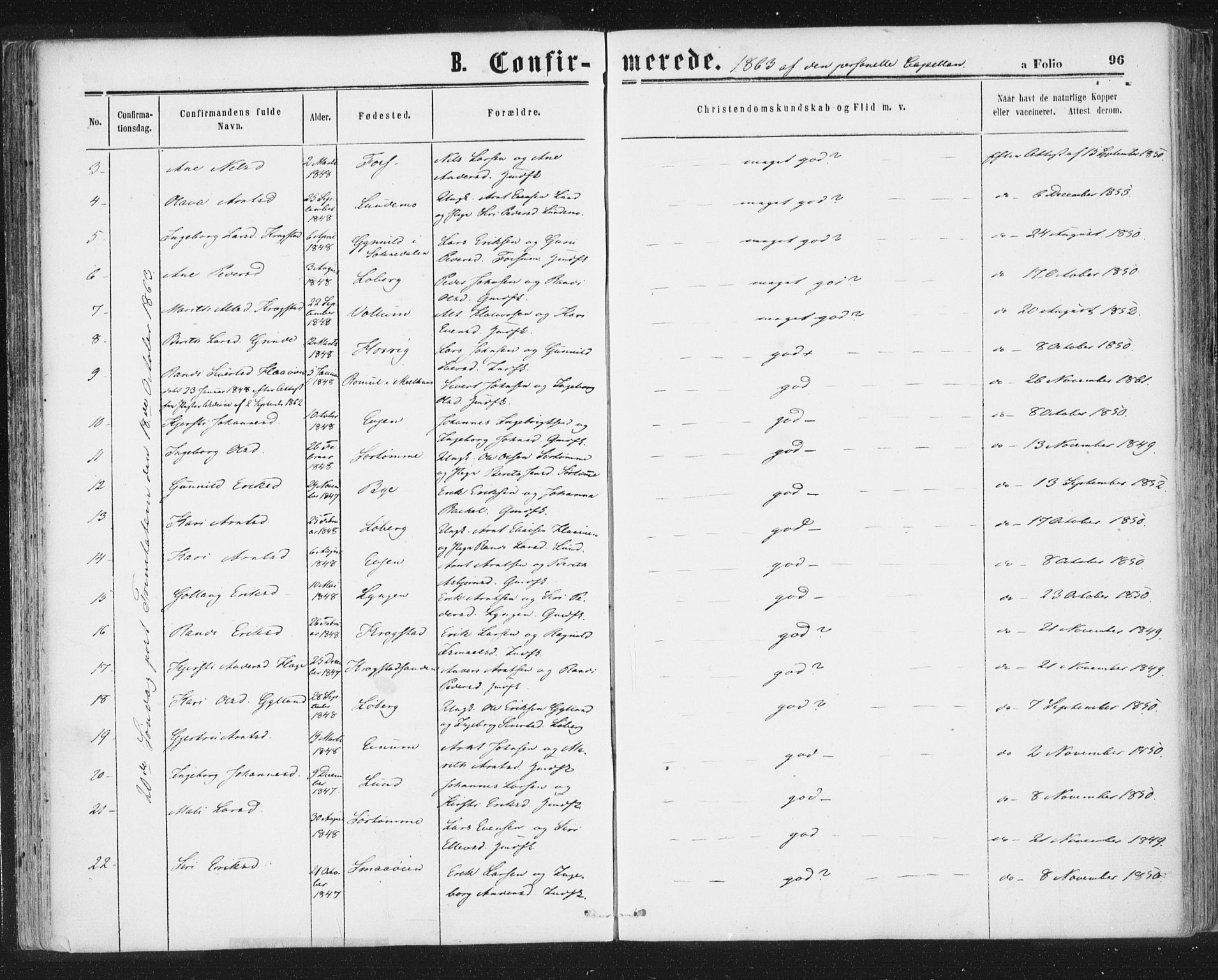 Ministerialprotokoller, klokkerbøker og fødselsregistre - Sør-Trøndelag, SAT/A-1456/692/L1104: Parish register (official) no. 692A04, 1862-1878, p. 96