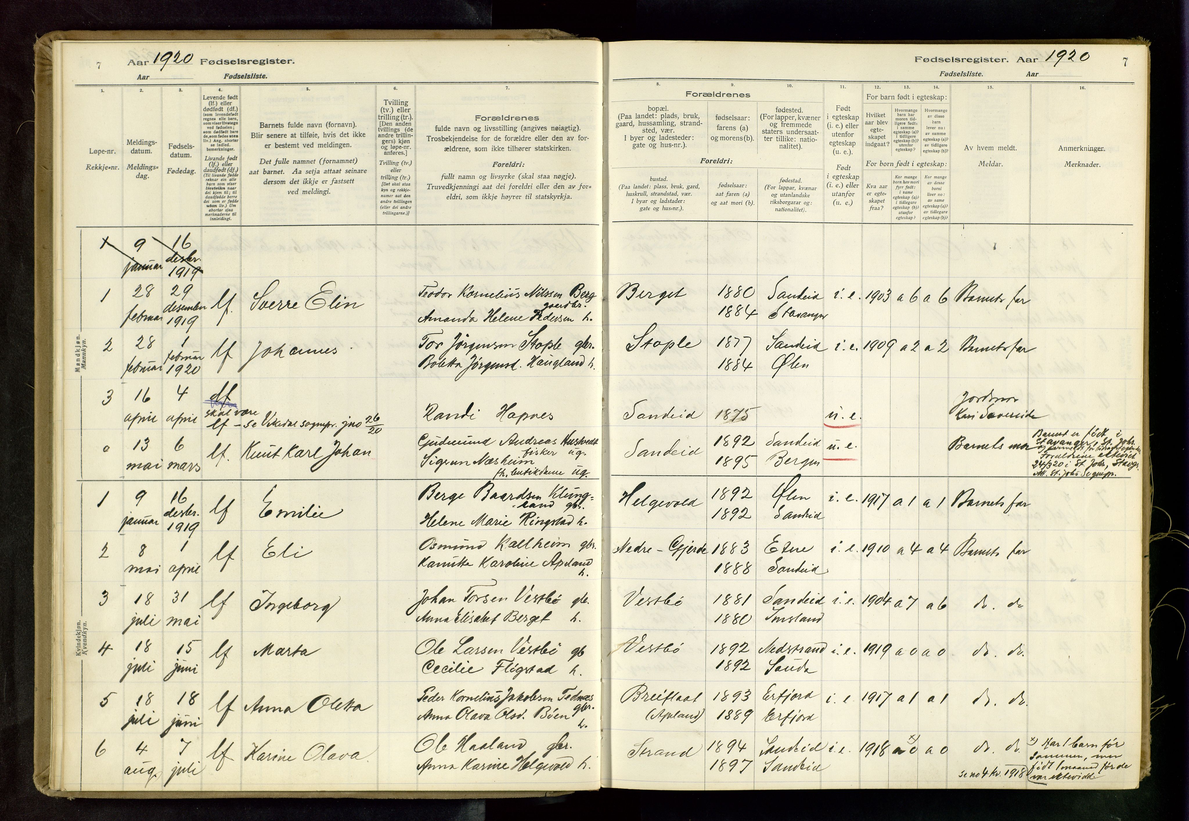 Vikedal sokneprestkontor, AV/SAST-A-101840/01/II: Birth register no. 4, 1916-1982, p. 7