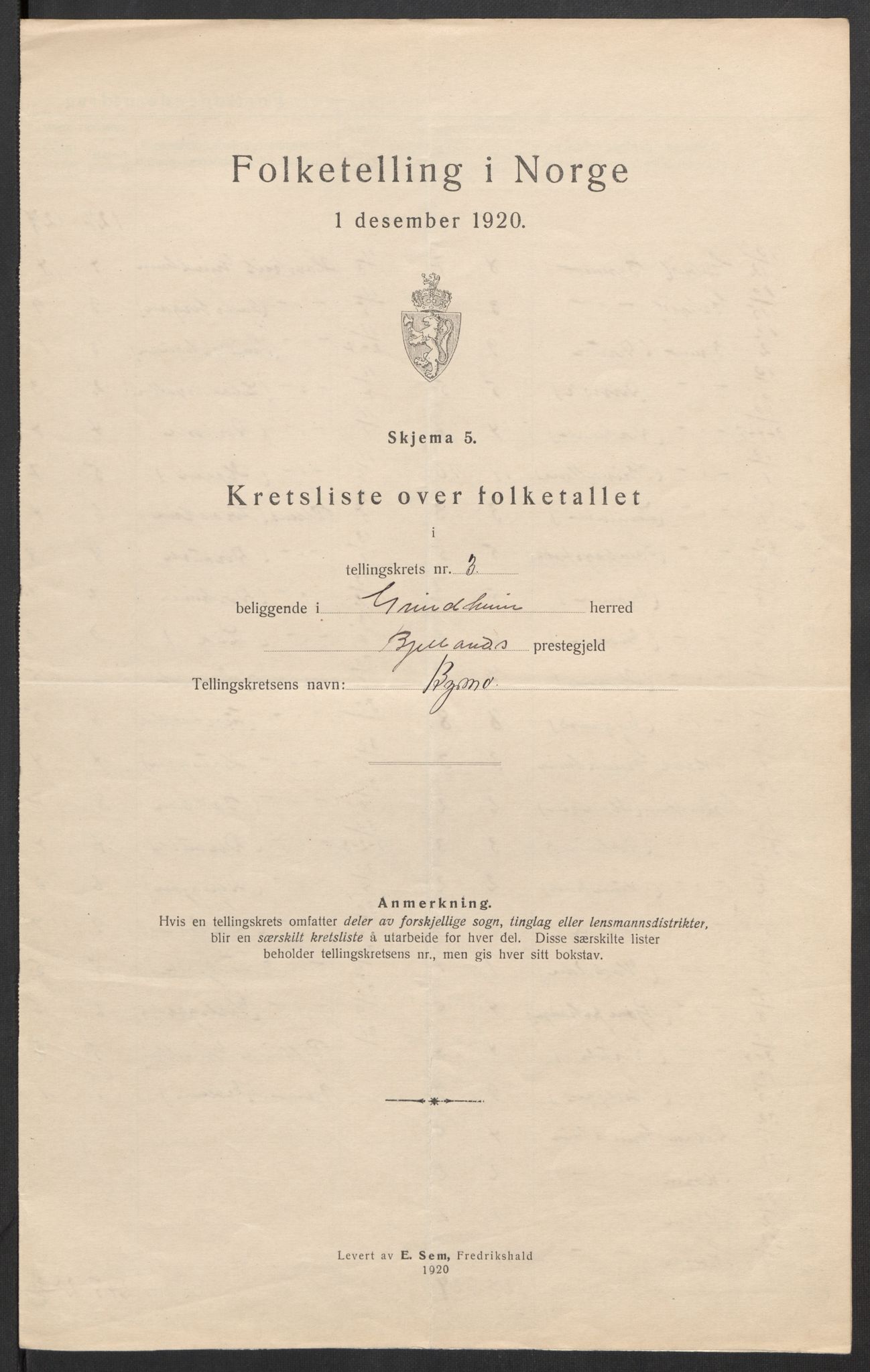 SAK, 1920 census for Grindheim, 1920, p. 15