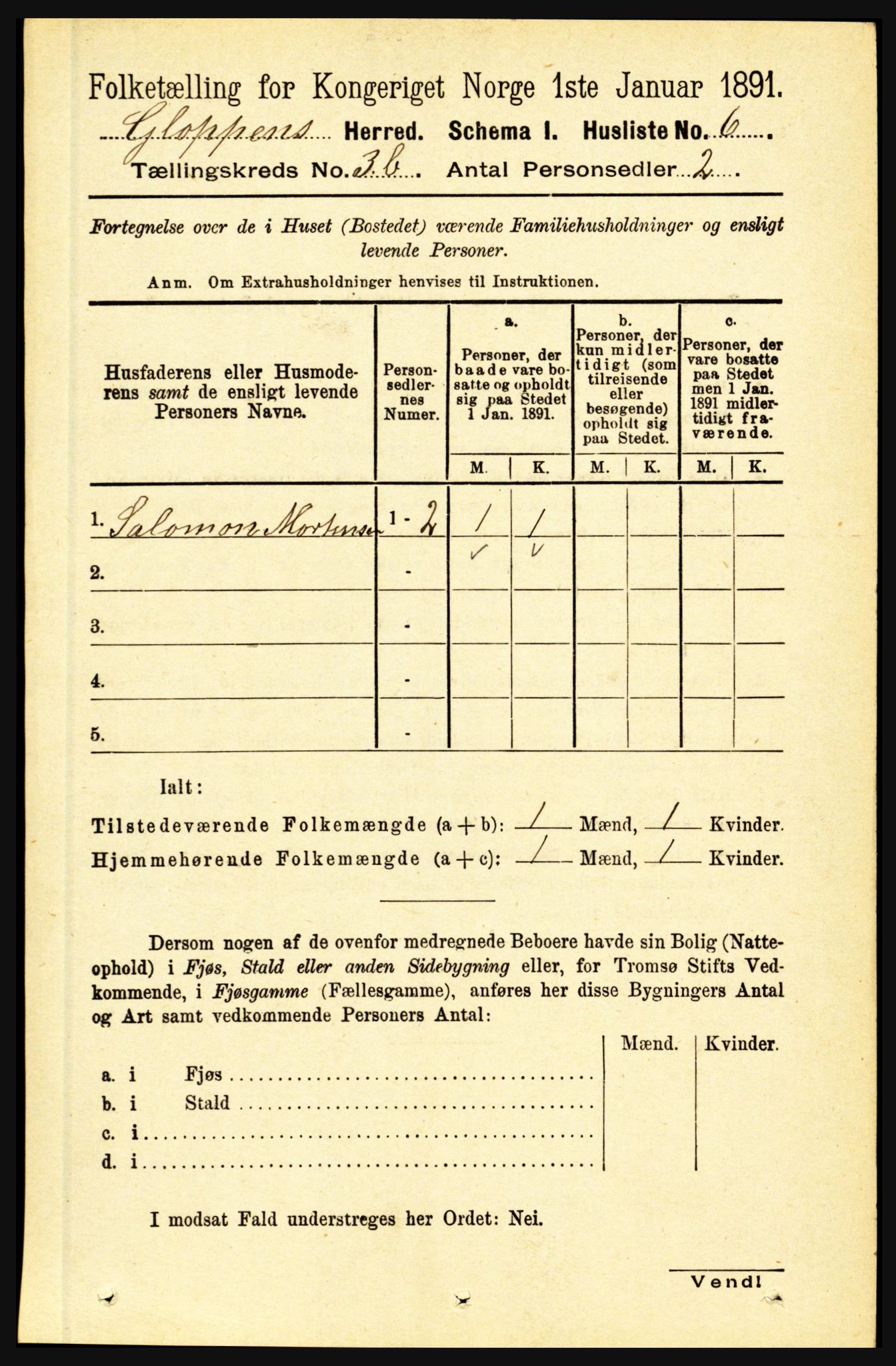 RA, 1891 census for 1445 Gloppen, 1891, p. 1422