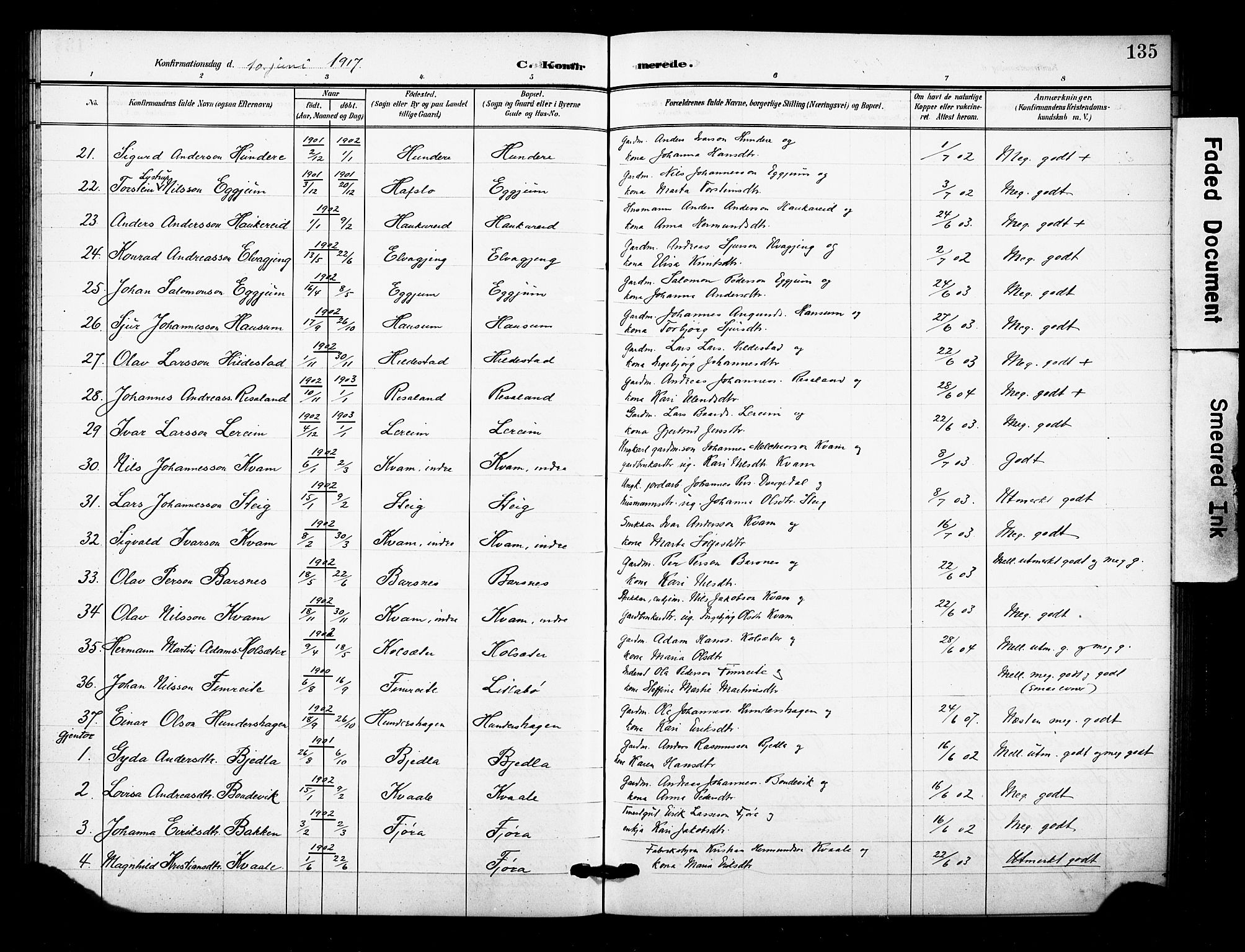 Sogndal sokneprestembete, AV/SAB-A-81301/H/Hab/Haba/L0002: Parish register (copy) no. A 2, 1908-1924, p. 135