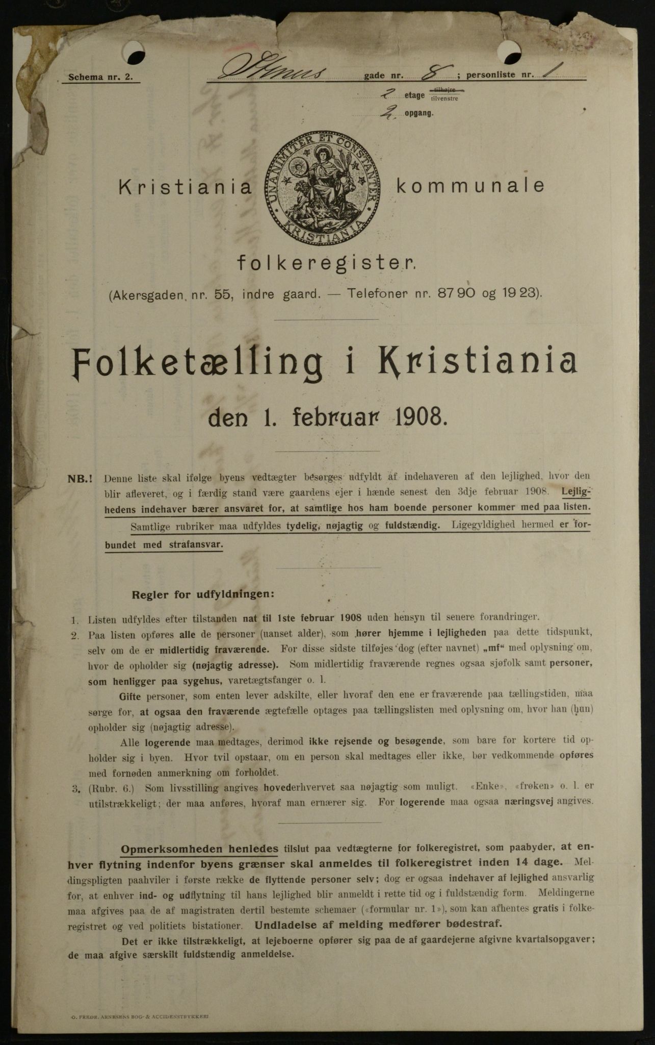 OBA, Municipal Census 1908 for Kristiania, 1908, p. 91176