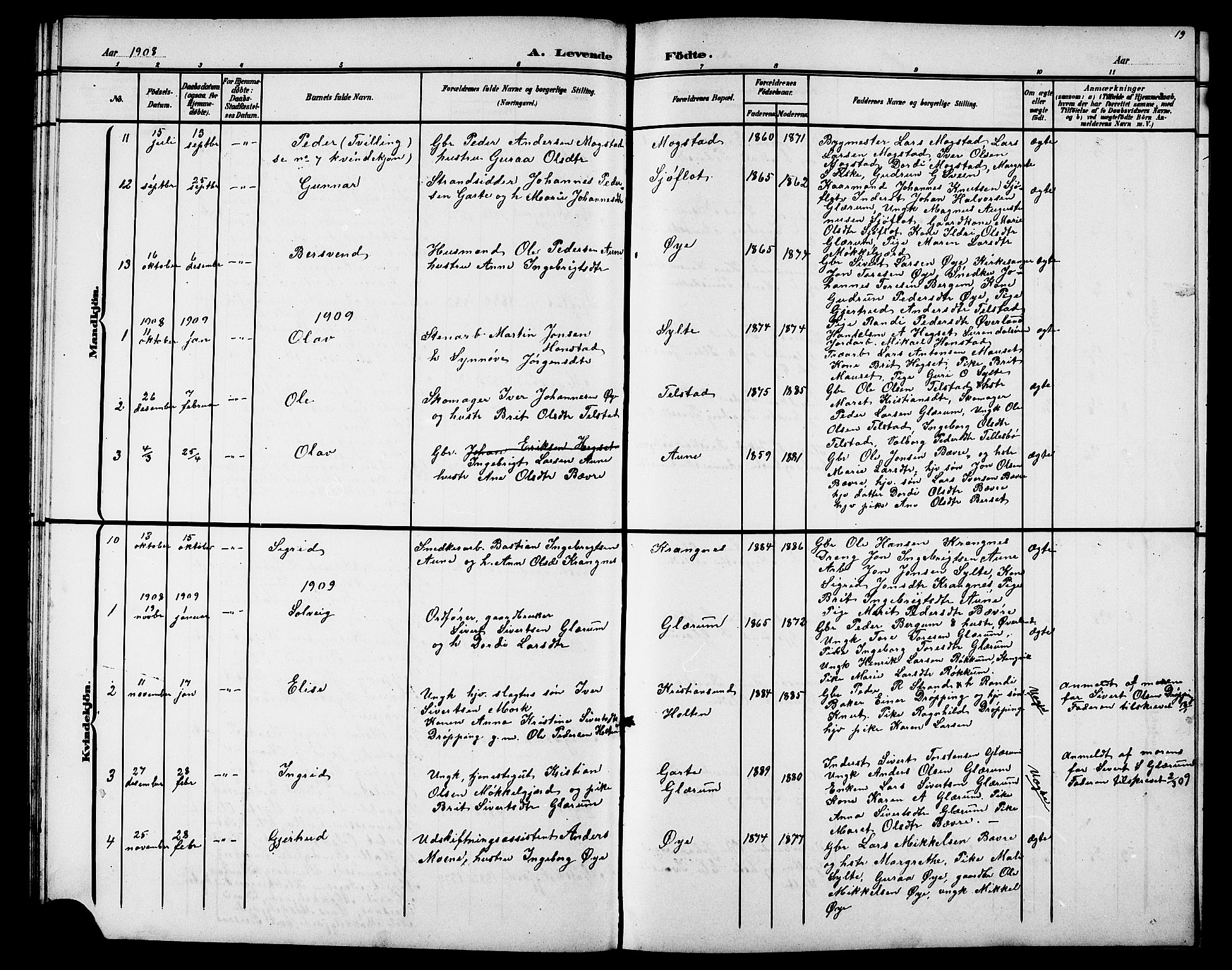 Ministerialprotokoller, klokkerbøker og fødselsregistre - Møre og Romsdal, AV/SAT-A-1454/595/L1053: Parish register (copy) no. 595C05, 1901-1919, p. 19