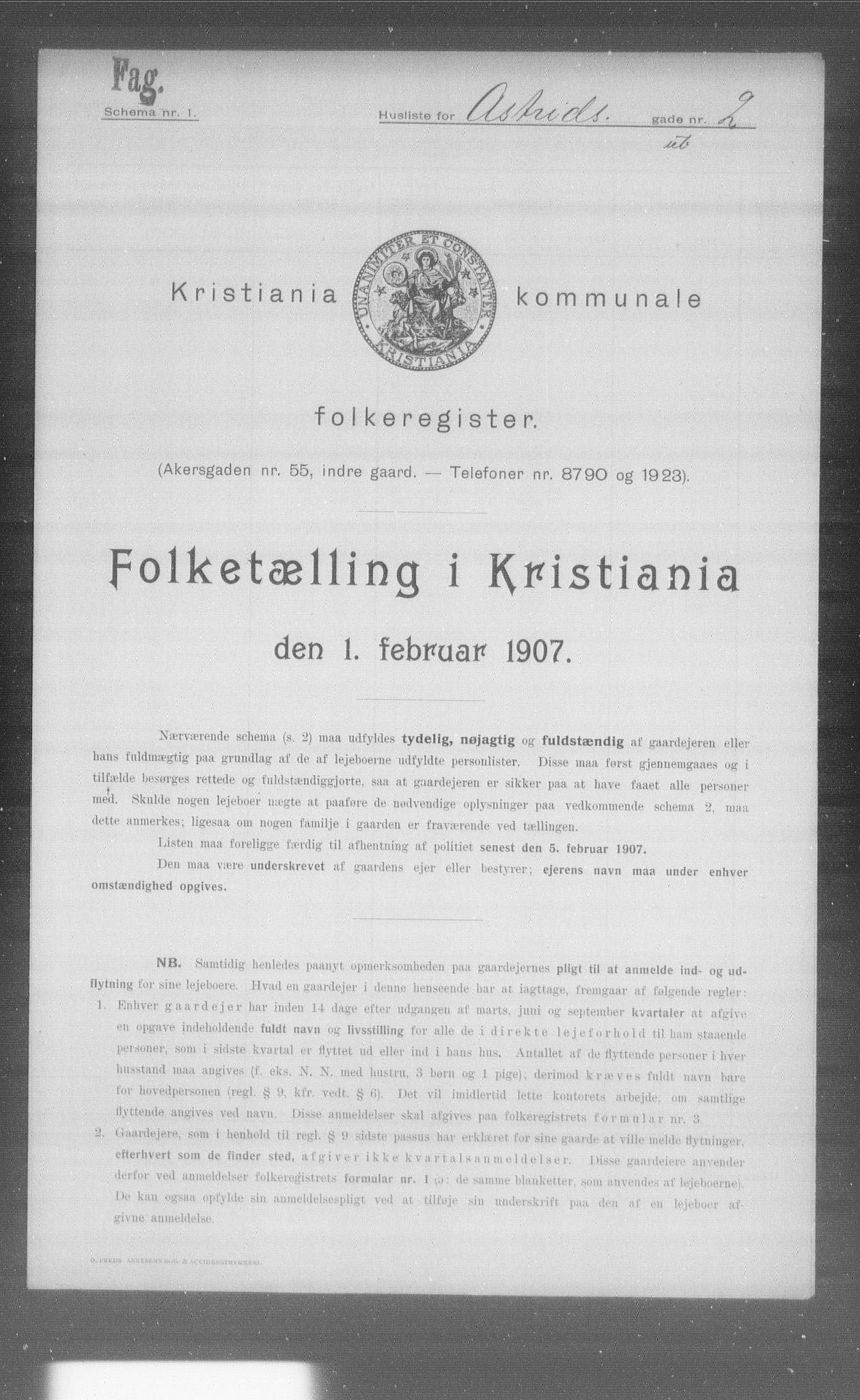 OBA, Municipal Census 1907 for Kristiania, 1907, p. 1332