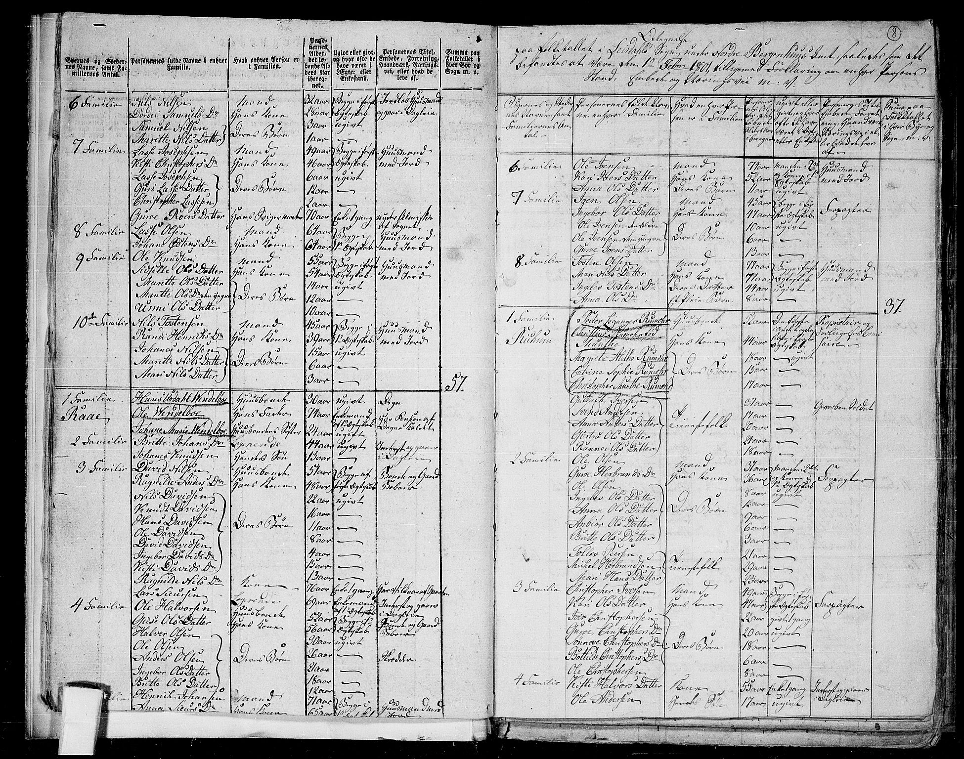 RA, 1801 census for 1422P Lærdal, 1801, p. 7b-8a