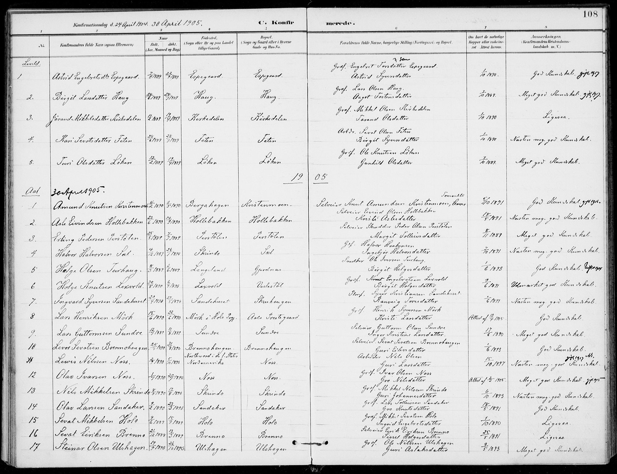 Ål kirkebøker, SAKO/A-249/F/Fa/L0009: Parish register (official) no. I 9, 1897-1915, p. 108