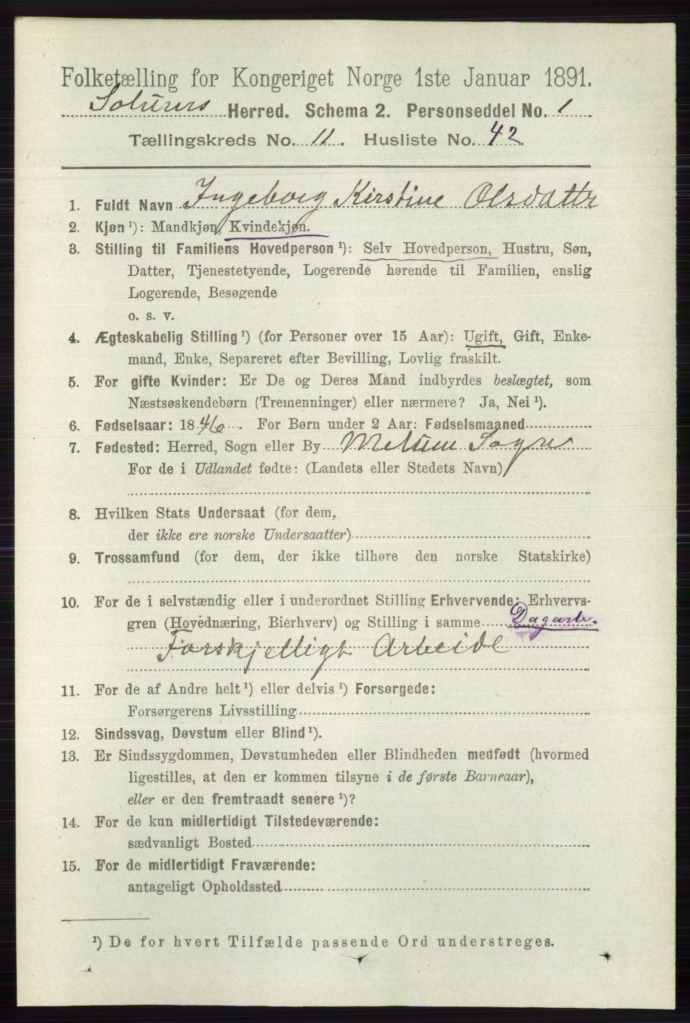 RA, 1891 census for 0818 Solum, 1891, p. 5525