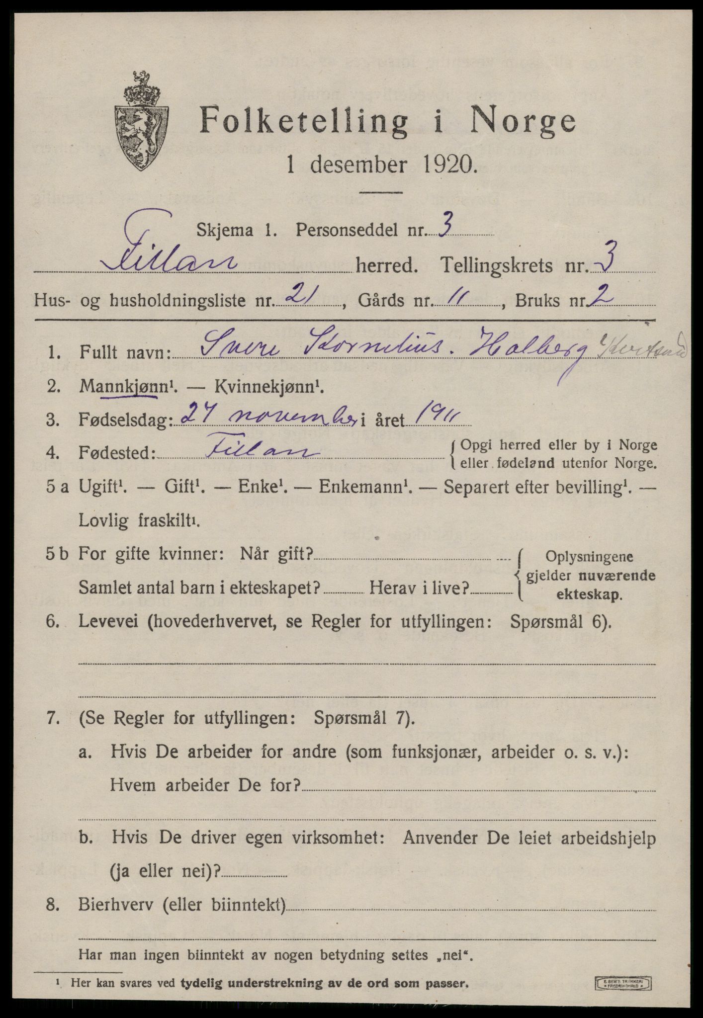 SAT, 1920 census for Fillan, 1920, p. 1752