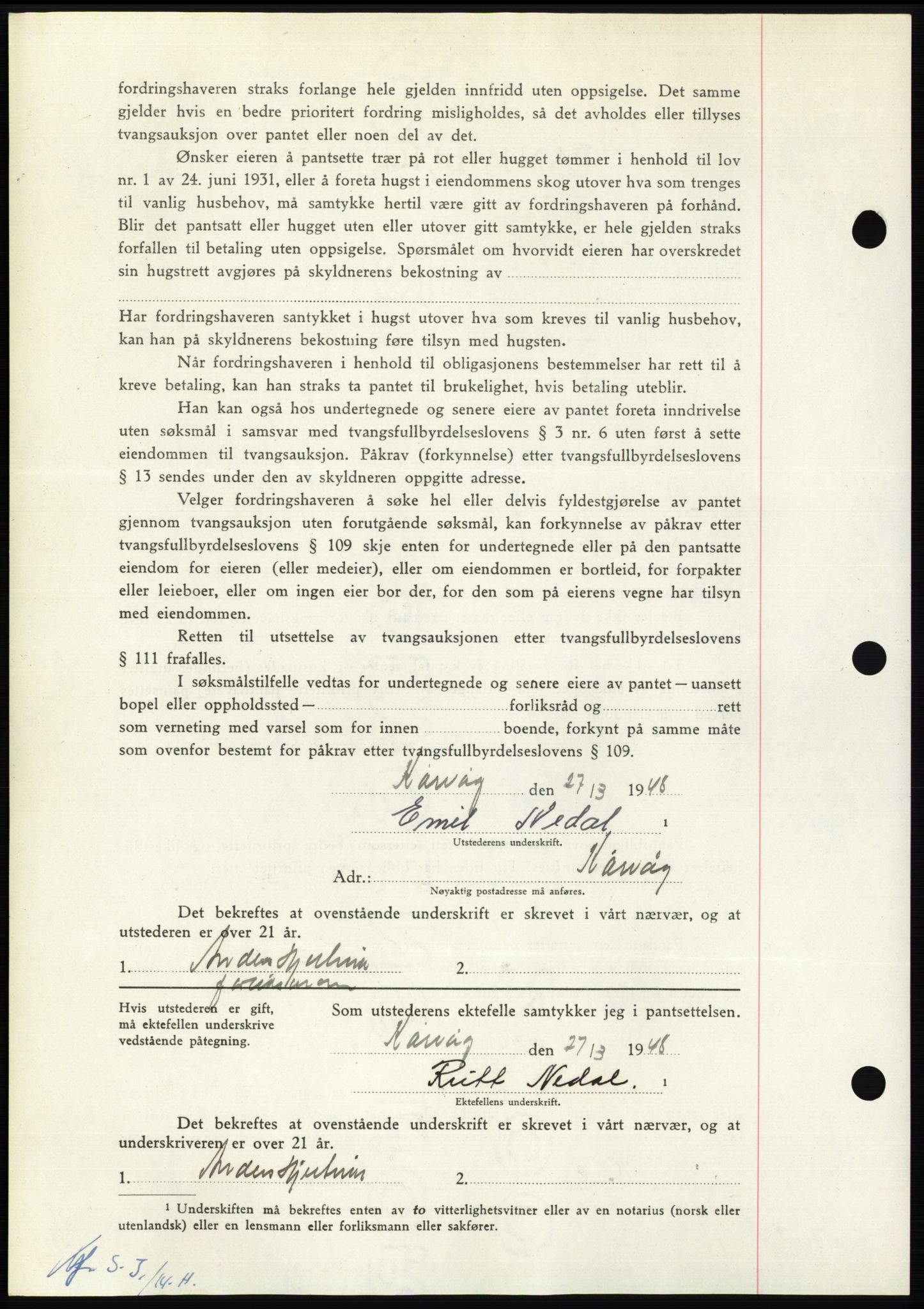 Nordmøre sorenskriveri, AV/SAT-A-4132/1/2/2Ca: Mortgage book no. B98, 1948-1948, Diary no: : 707/1948