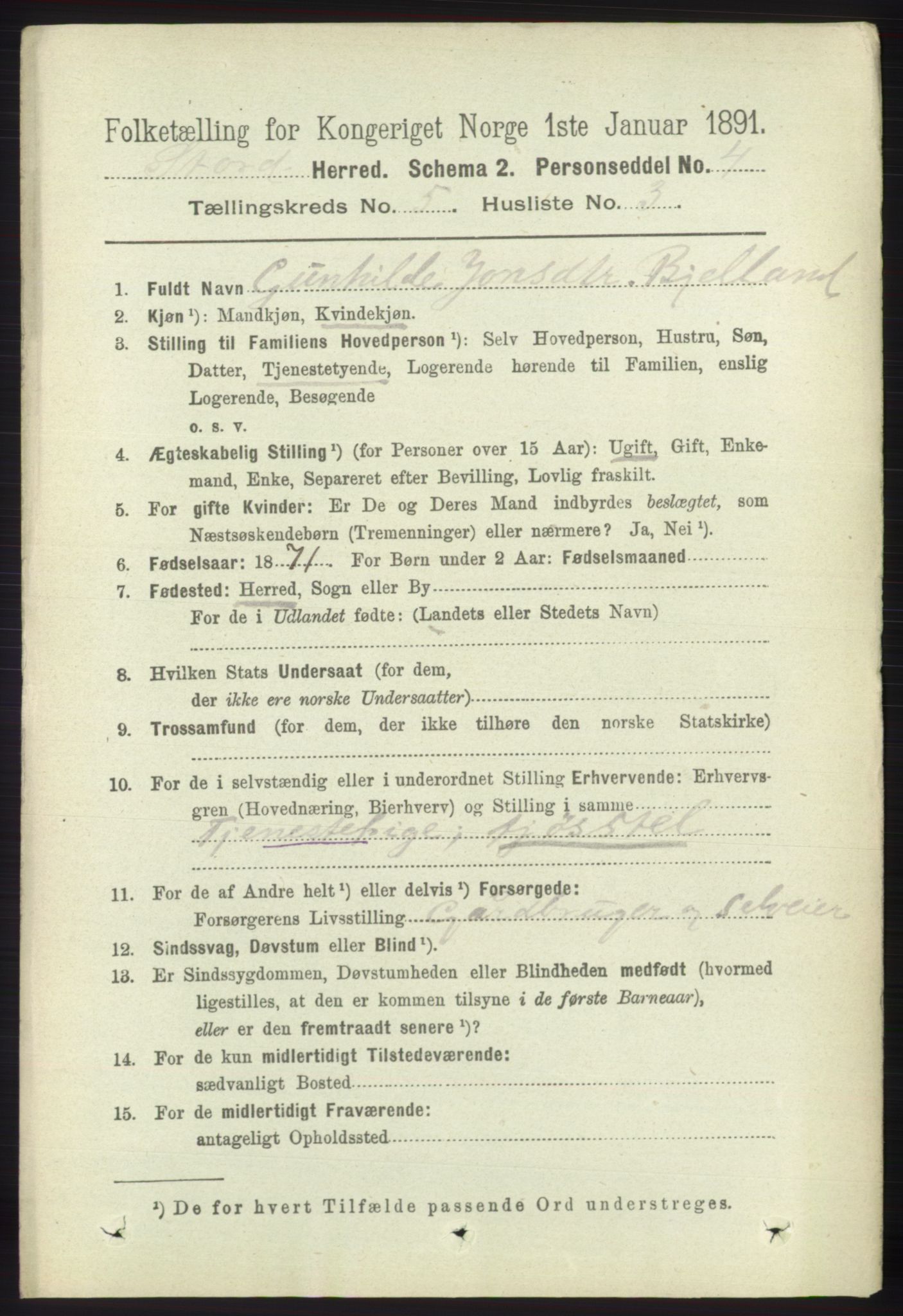 RA, 1891 census for 1221 Stord, 1891, p. 1667