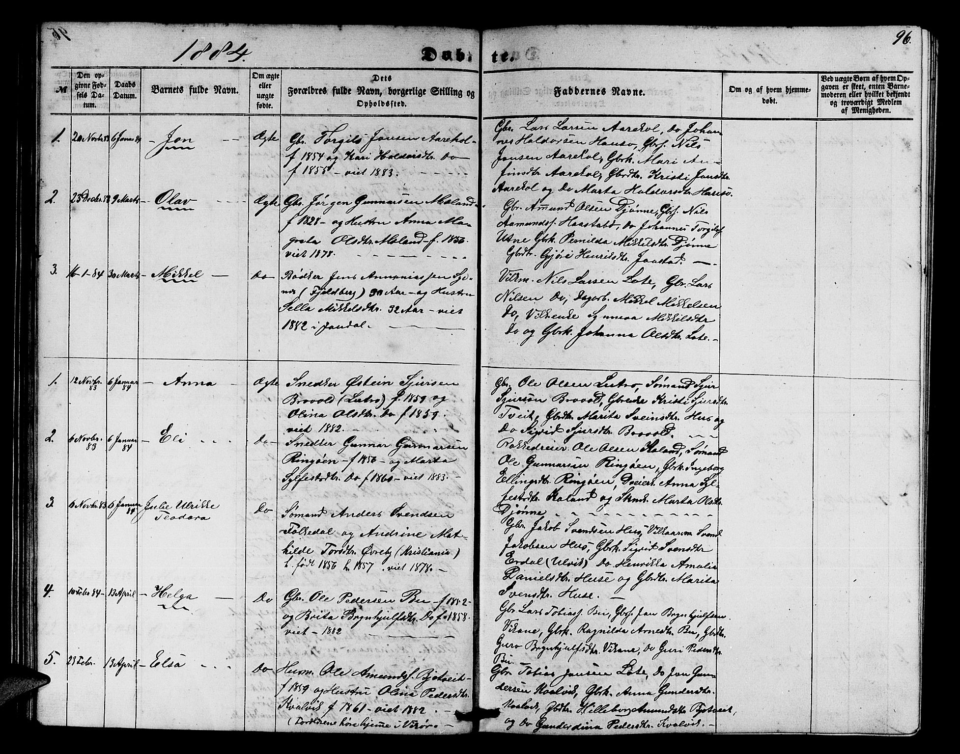 Ullensvang sokneprestembete, SAB/A-78701/H/Hab: Parish register (copy) no. E 6, 1857-1886, p. 96