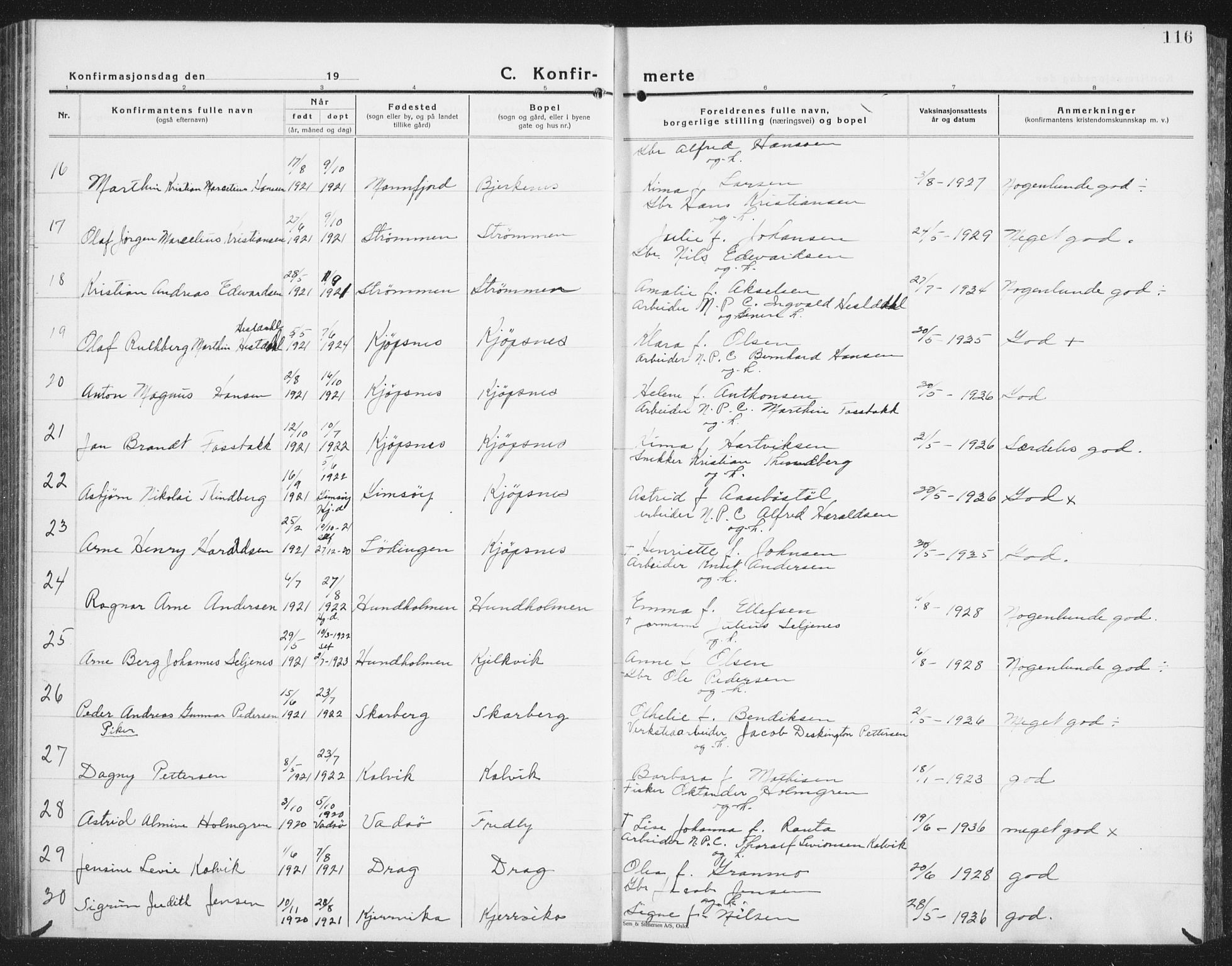 Ministerialprotokoller, klokkerbøker og fødselsregistre - Nordland, SAT/A-1459/861/L0879: Parish register (copy) no. 861C05, 1926-1939, p. 116