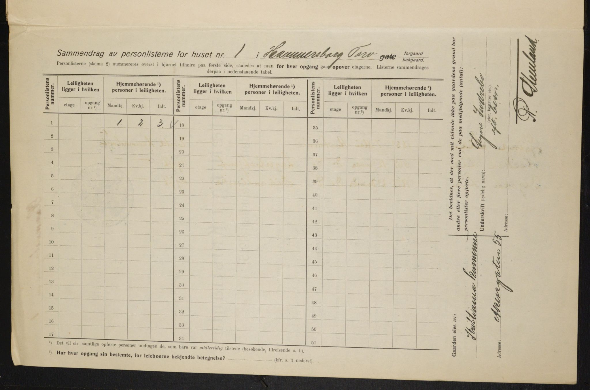 OBA, Municipal Census 1915 for Kristiania, 1915, p. 34011