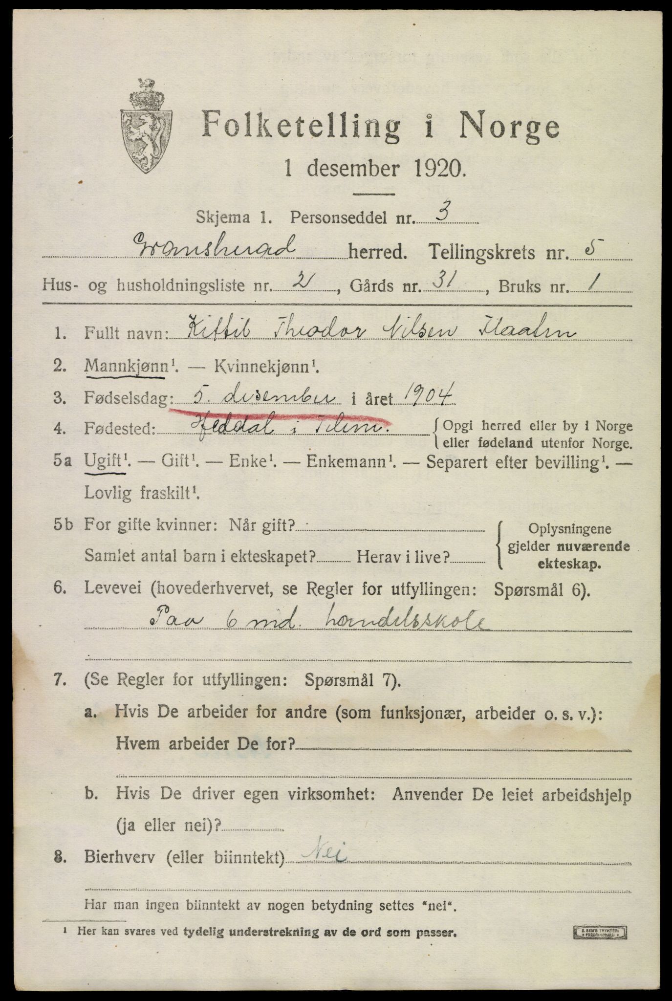 SAKO, 1920 census for Gransherad, 1920, p. 1980