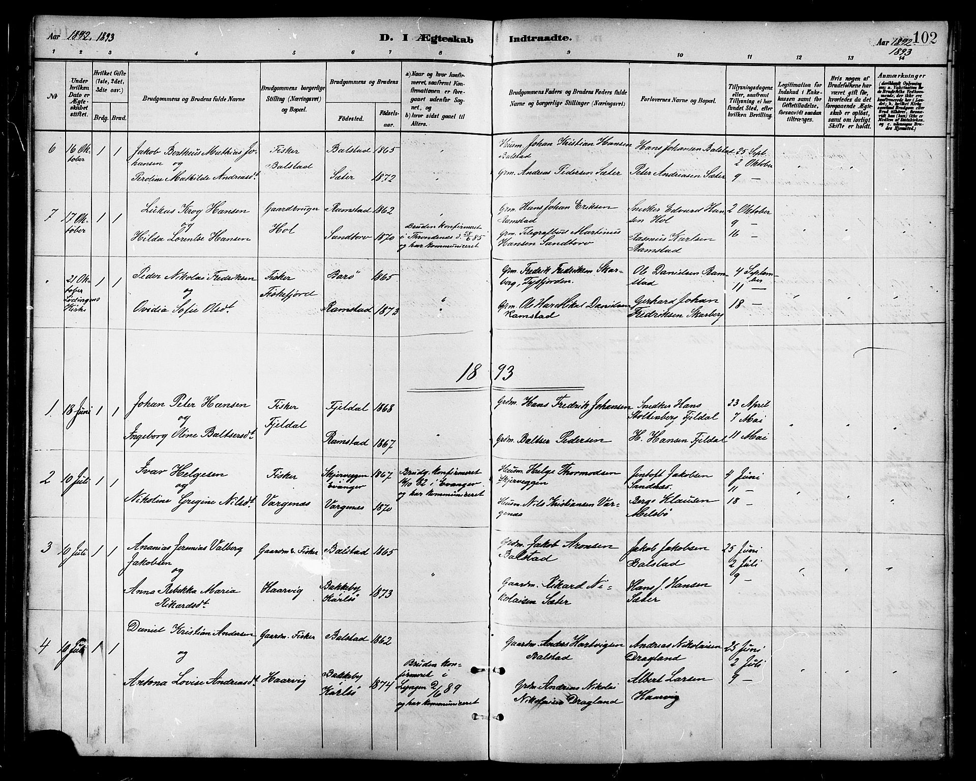 Ministerialprotokoller, klokkerbøker og fødselsregistre - Nordland, SAT/A-1459/865/L0924: Parish register (official) no. 865A02, 1885-1896, p. 102