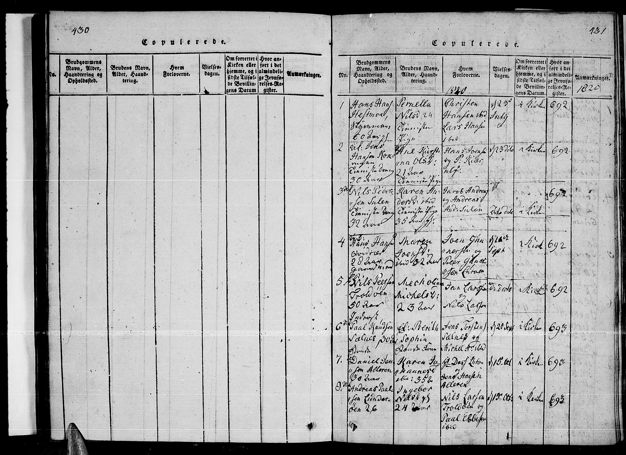 Ministerialprotokoller, klokkerbøker og fødselsregistre - Nordland, SAT/A-1459/841/L0593: Parish register (official) no. 841A04 /3, 1820-1825, p. 430-431